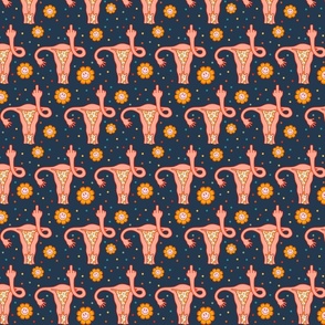 Medium Scale Middle Finger Uterus My Body My Choice Womens Reproductive Rights Retro Smileys on Navy