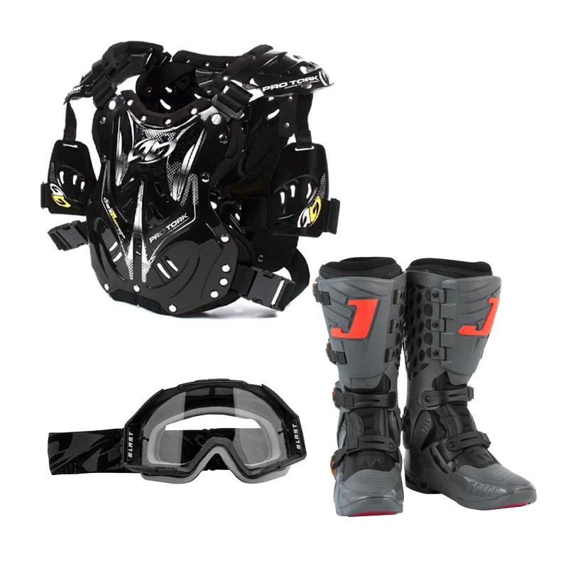 Kit Bota Motocross Jett Lite Cinza/Laranja + Colete 788 Armor e