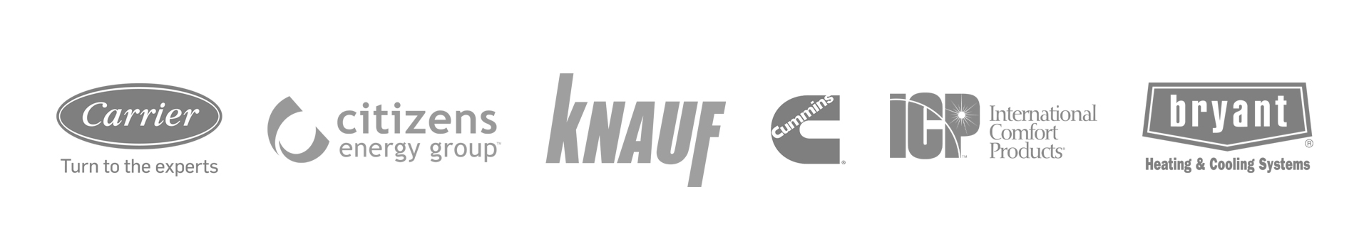 Logos for Carrier, Citizens Energy Group, Knauf, Cummins, ICP, Bryant