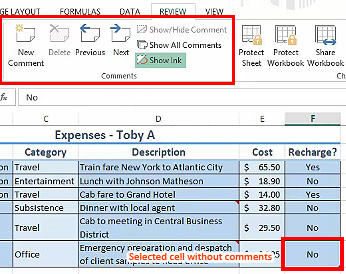 Review Tab Commands in Excel 2013