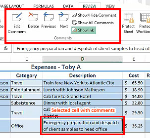 Review Tab Buttons in Excel 2013