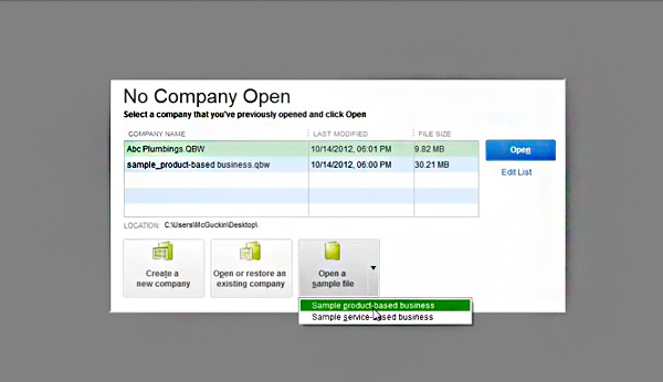 Open Sample Company File