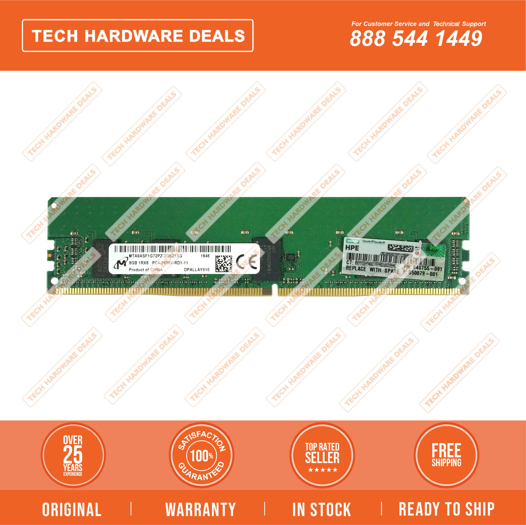 840755-091 HPE 8GB (1 x 8GB) Single Rank x8 DDR4-2666 CAS-19-19-19