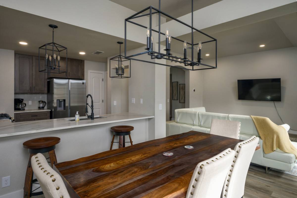 Curated visual reference: Fresh Look at Austin Vacation Rental Gourmet Kitchen With Large Dining Table Quiet