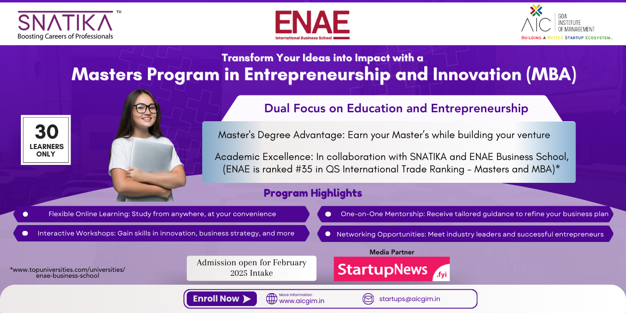 Master’s Program in Entrepreneurship and Innovation (MBA) | Goa |  27th February 2025