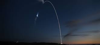 Falcon 9 rocket during SpaceX launch today from Vandenberg Space Force Base carrying 28 Starlink satellites