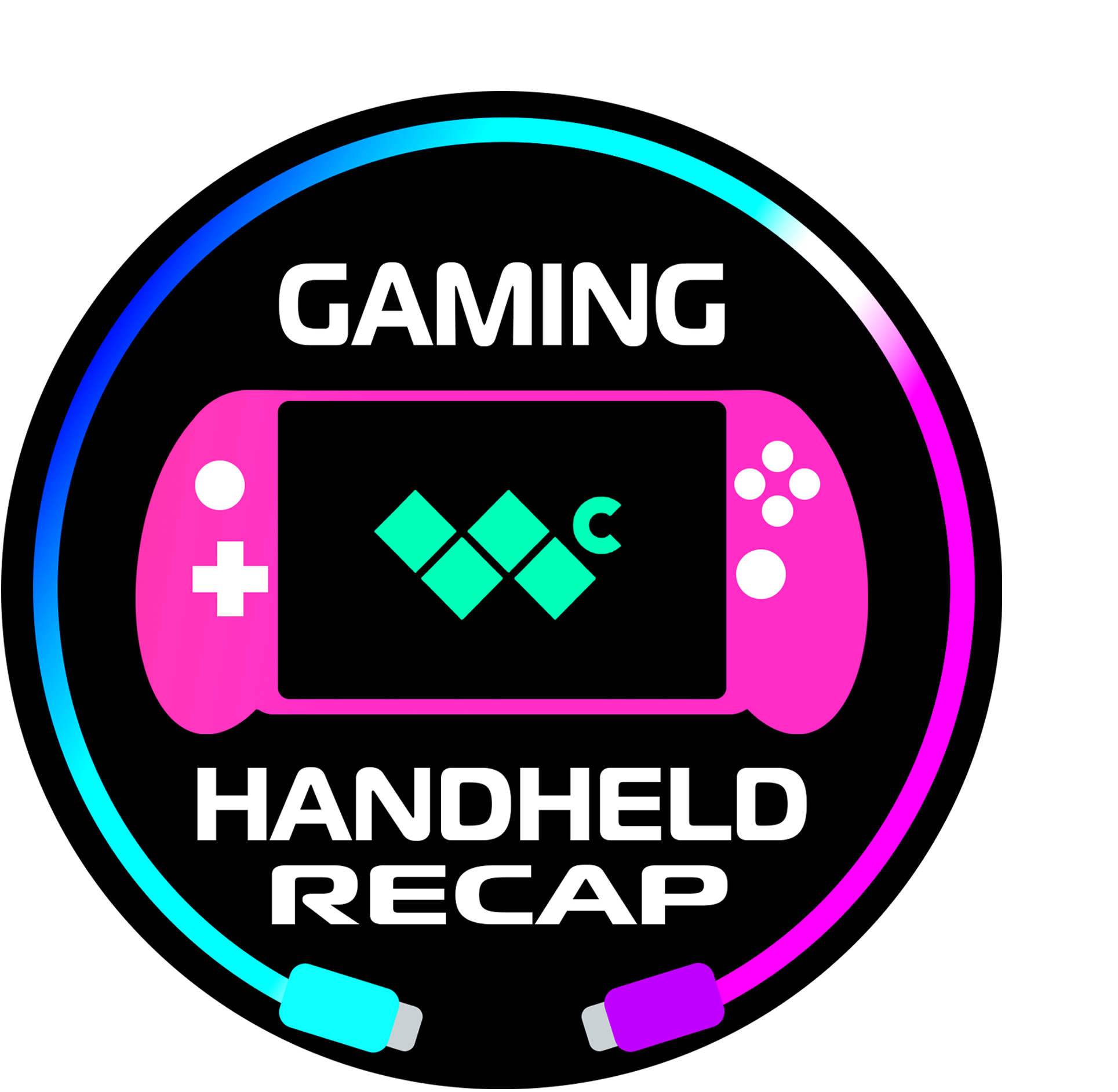 A gaming handheld surrounded by a USB-C cable with the Windows Central logo in the center and the words "Gaming Handheld Recap" around it.