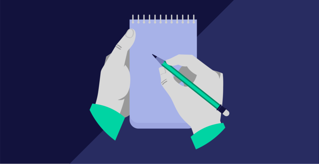 Hands taking notes on a notepad