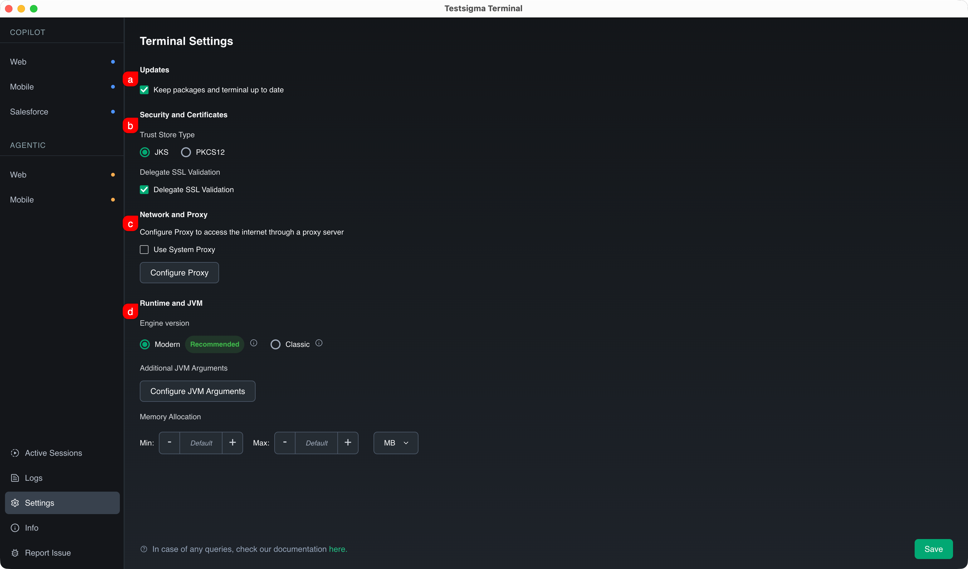 Terminal Settings