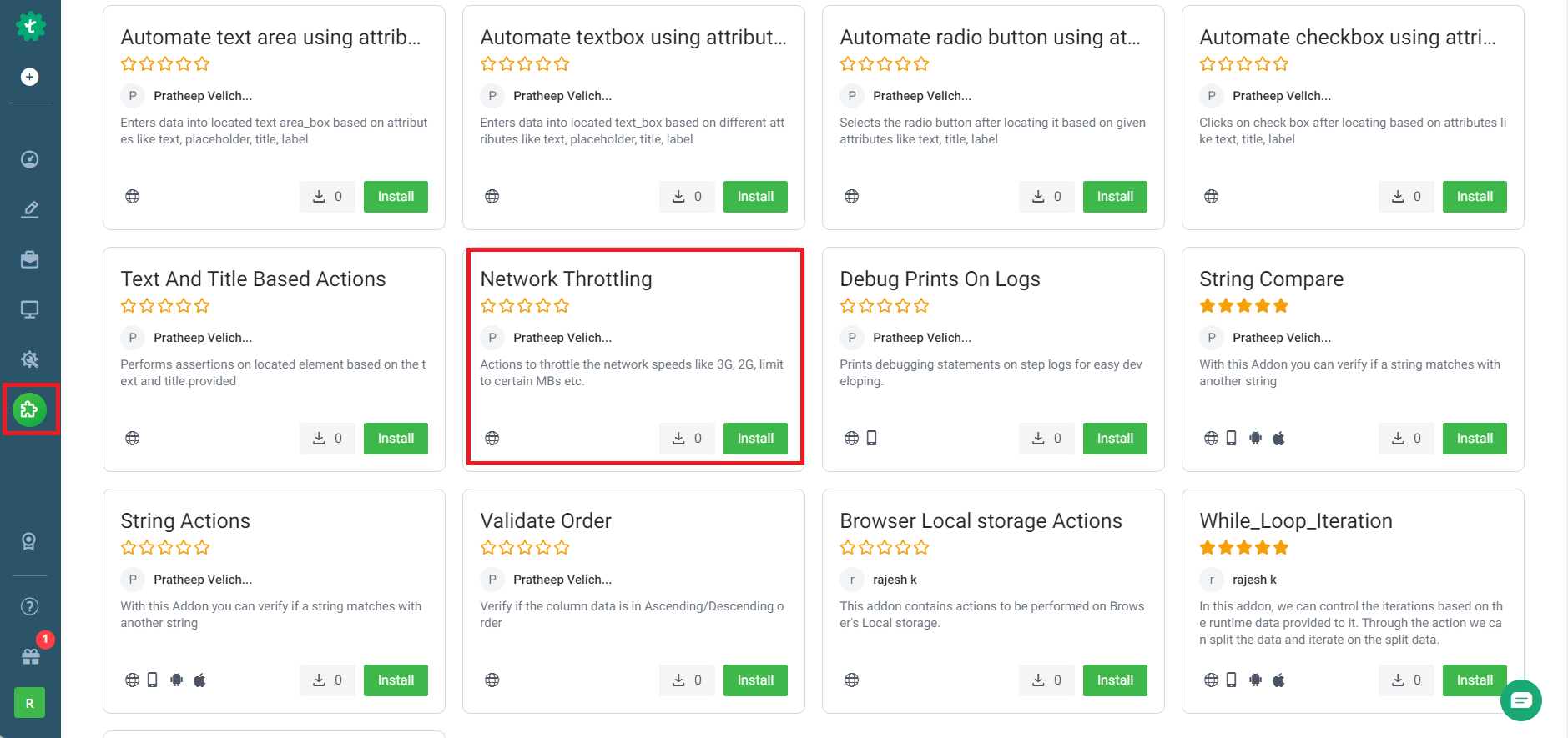 Network throttling add-on