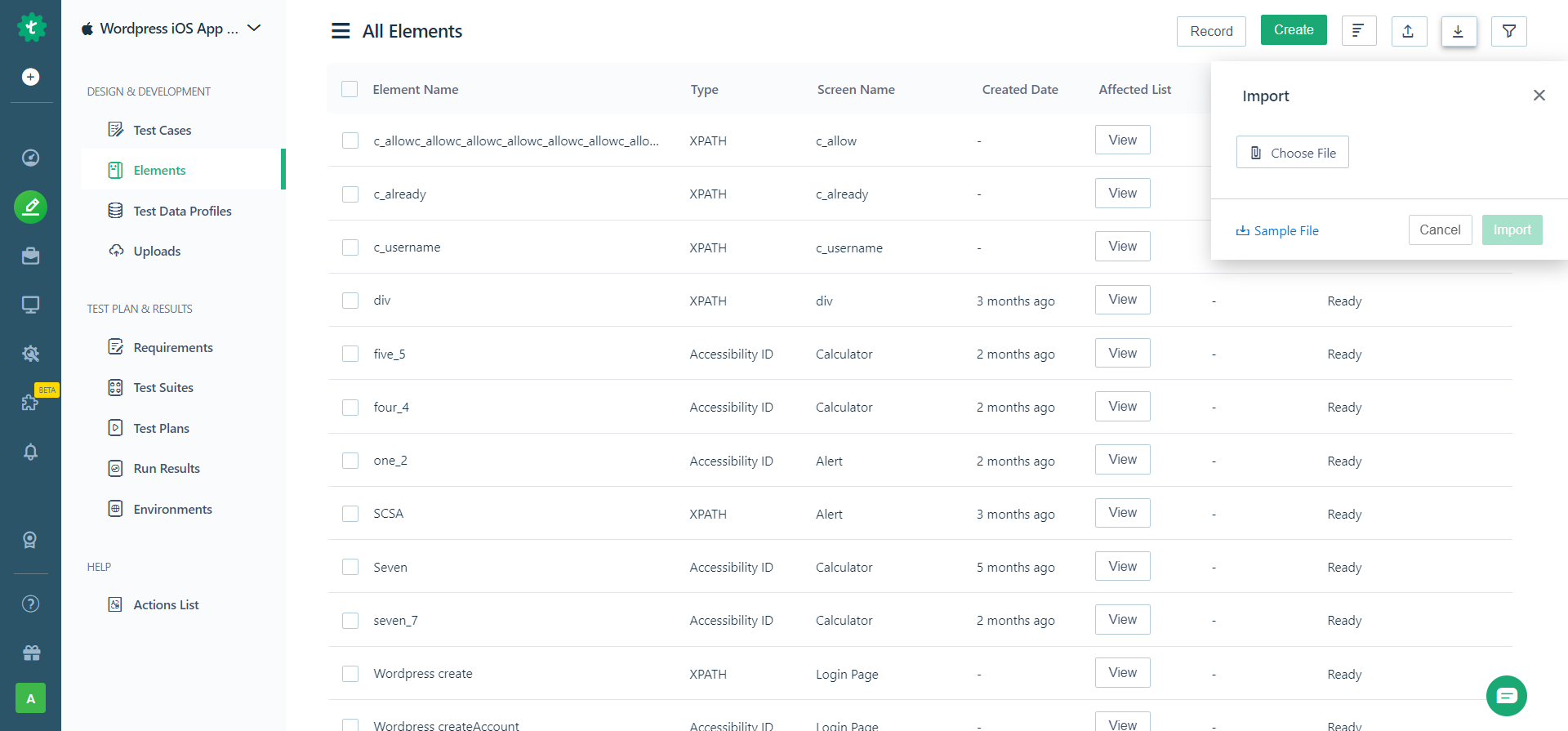 Import Elements overlay in Elements page