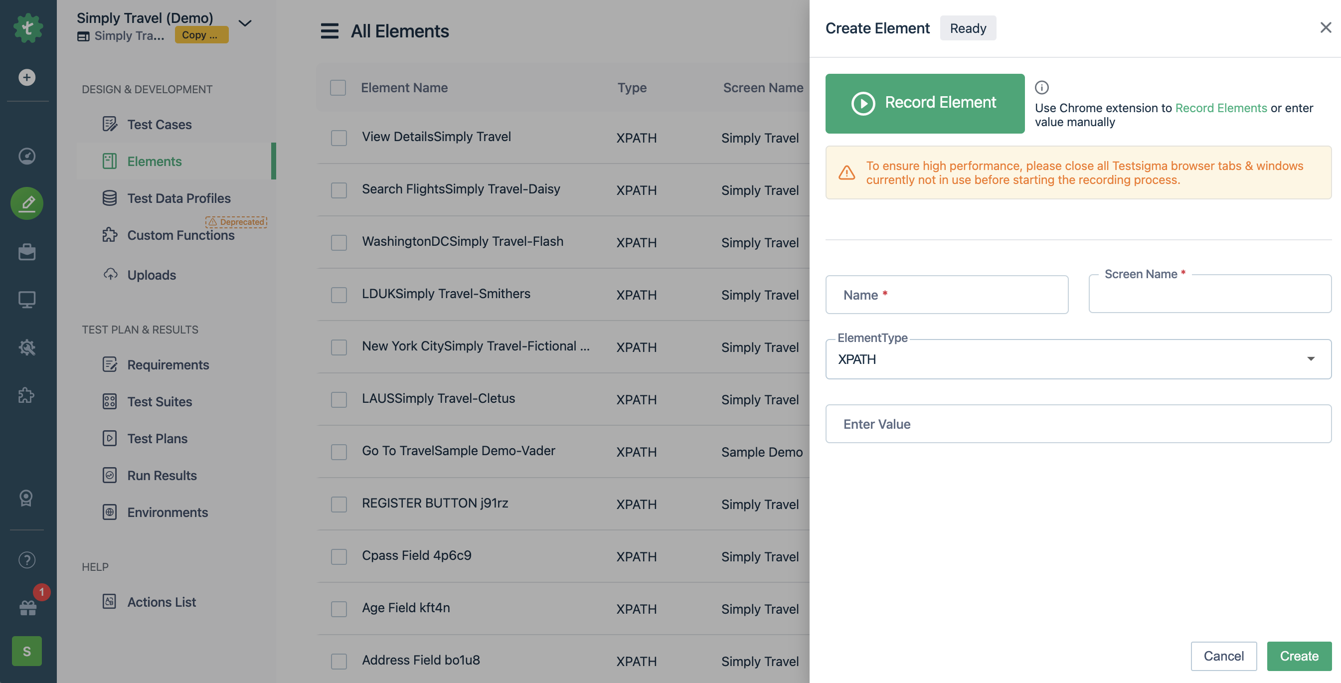 create-elements-page-in-Testsigma