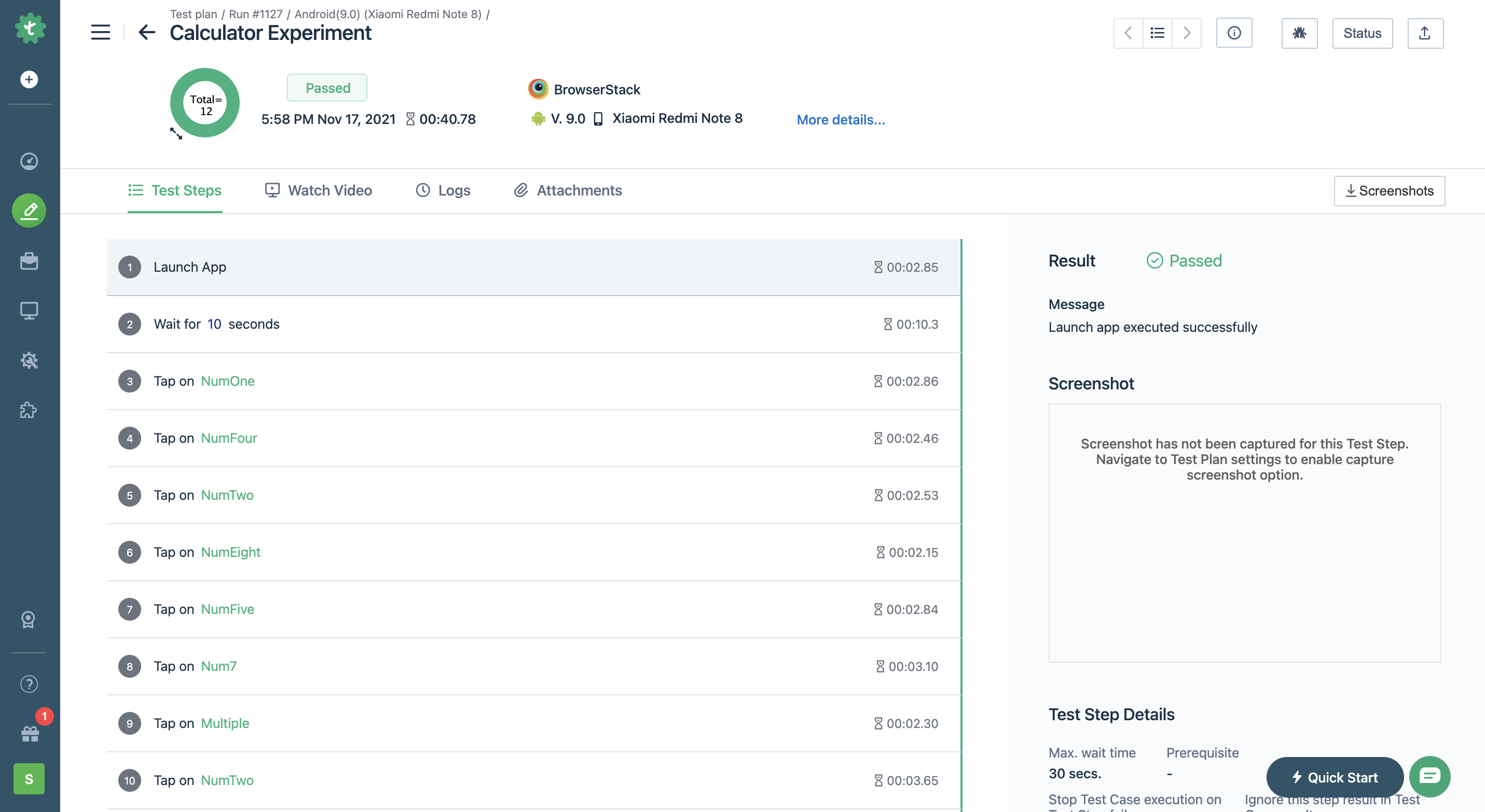 report bug on a test case execution result page