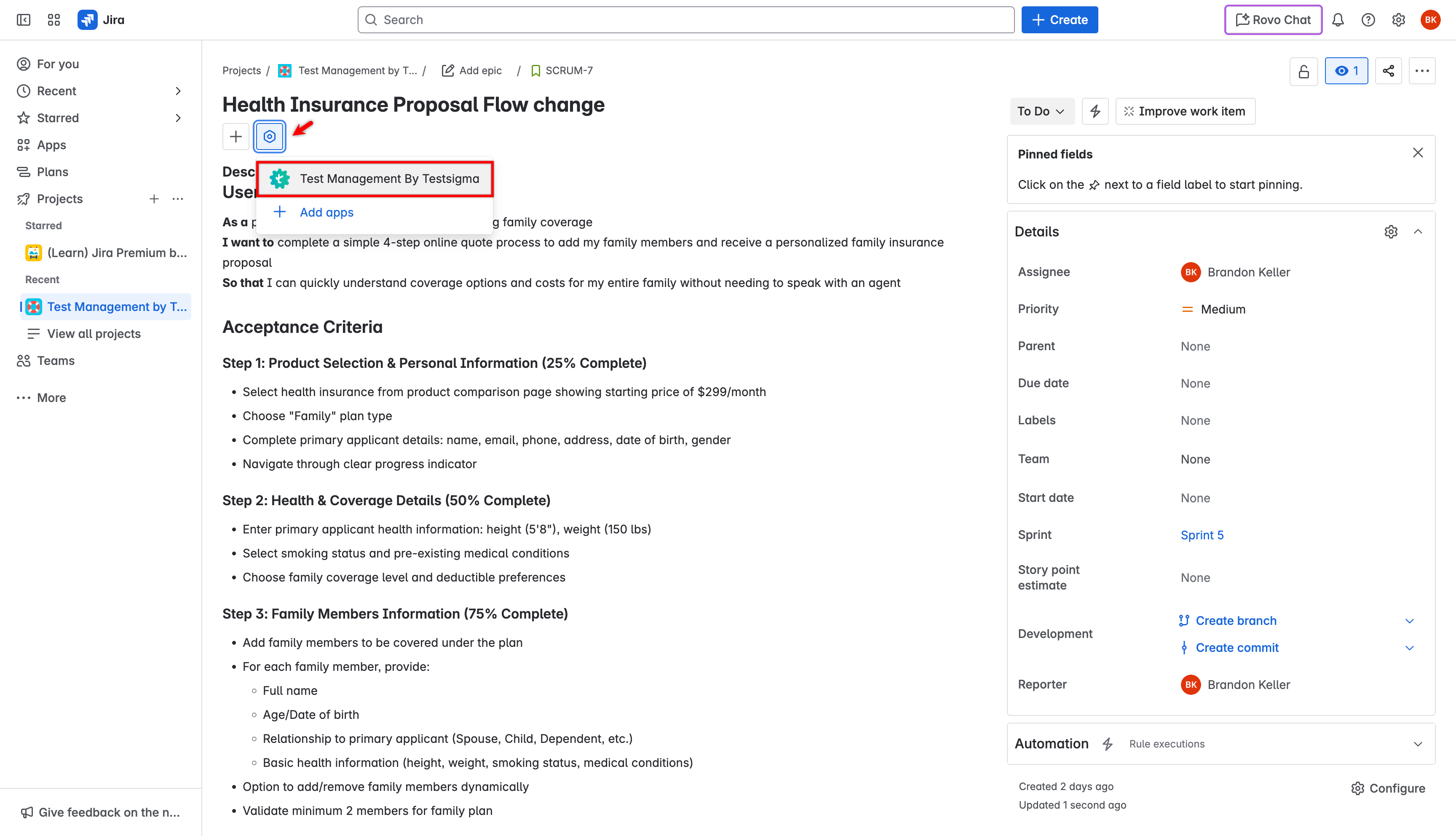 Testsigma App Connection