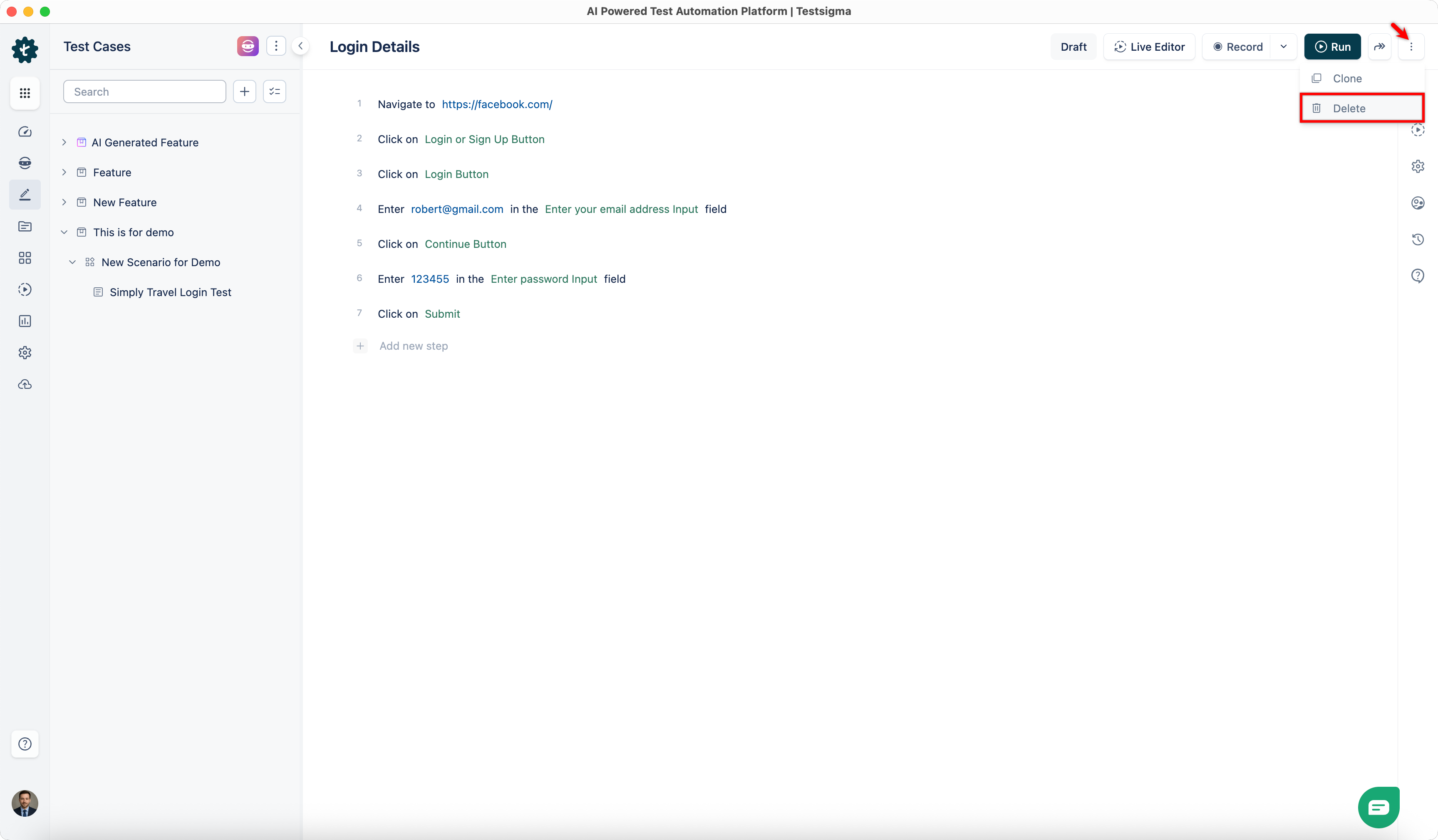 Delete Test Case from Case Page
