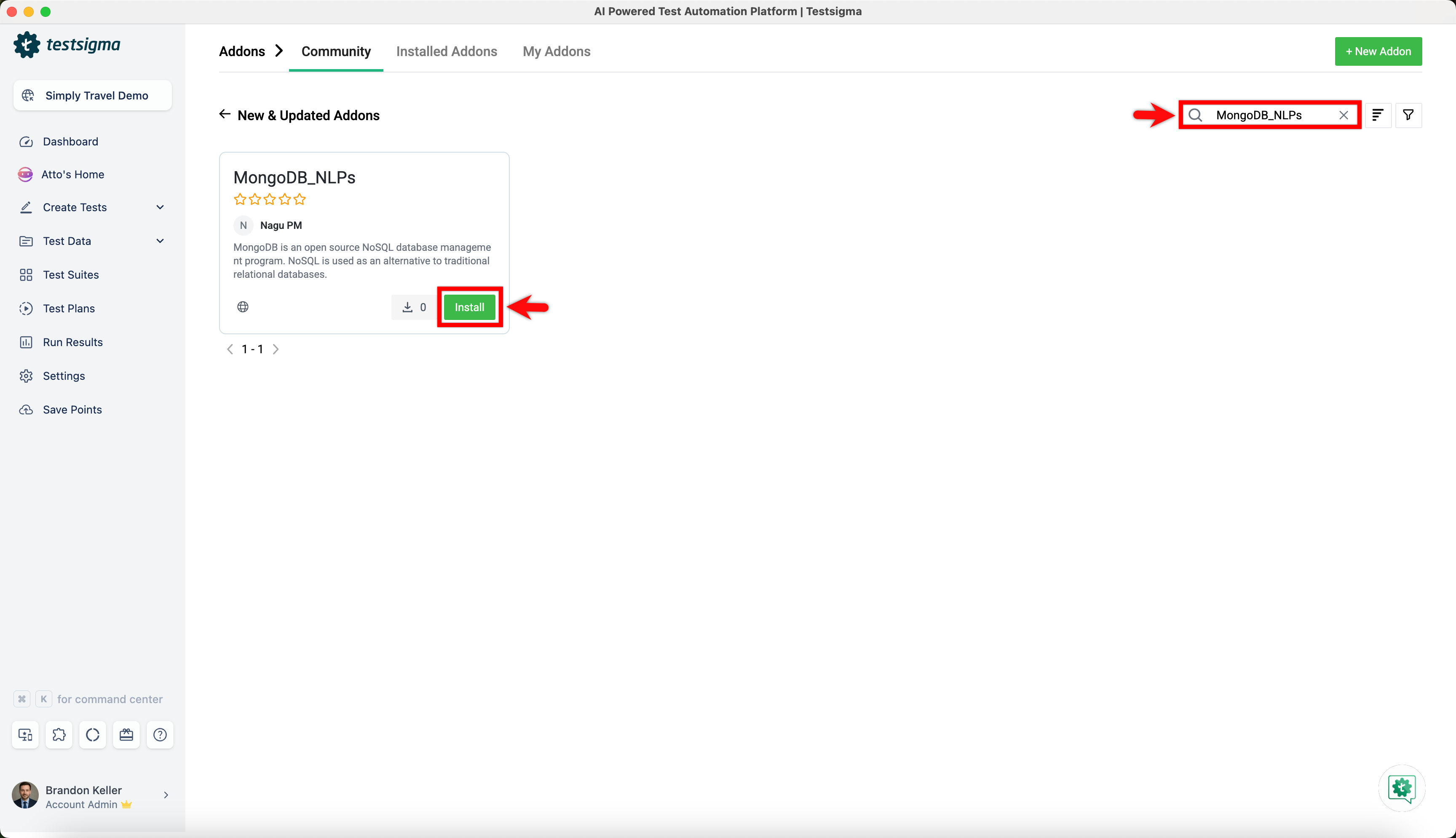 install mongodb addon