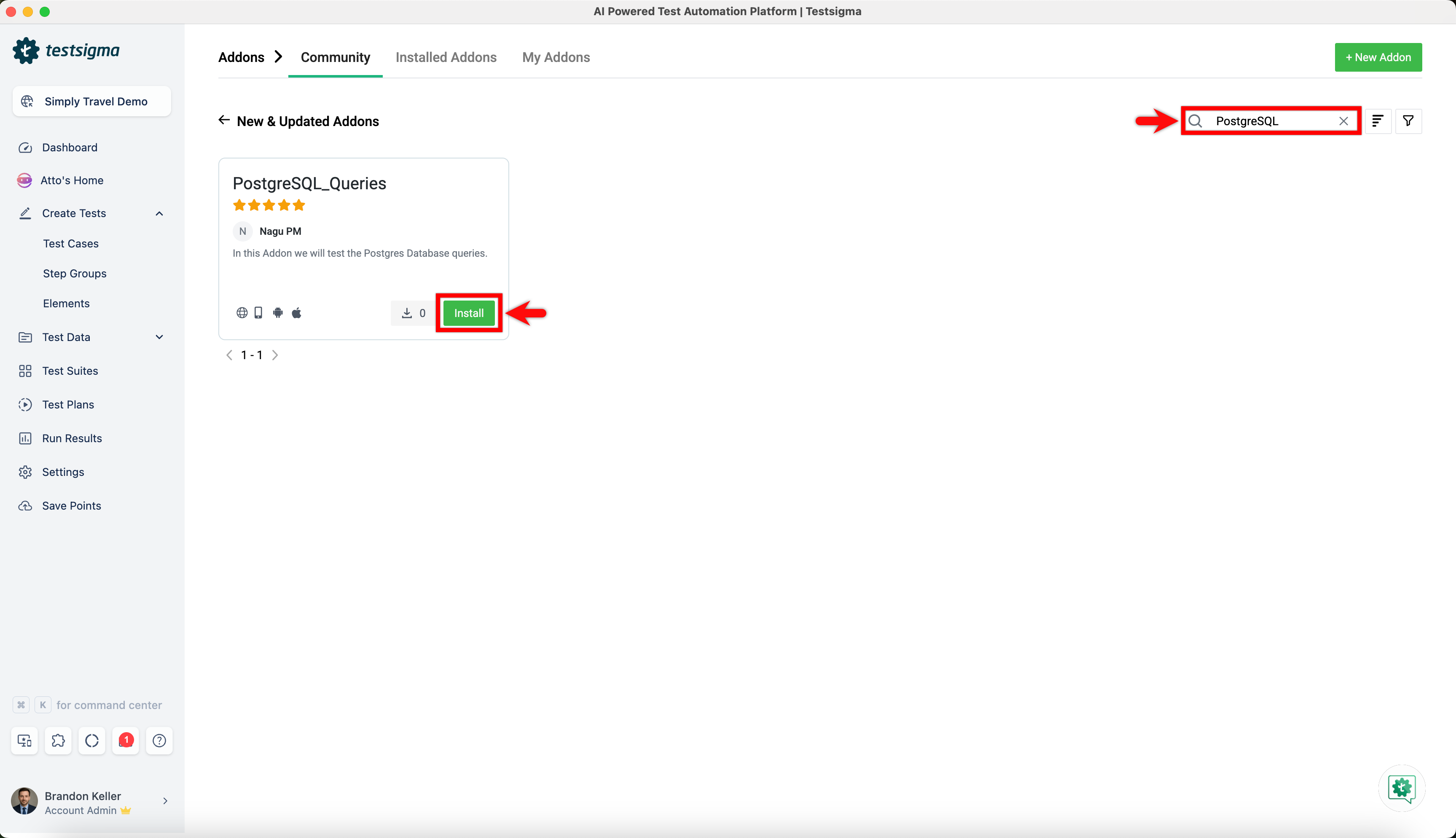 install postgresql addon
