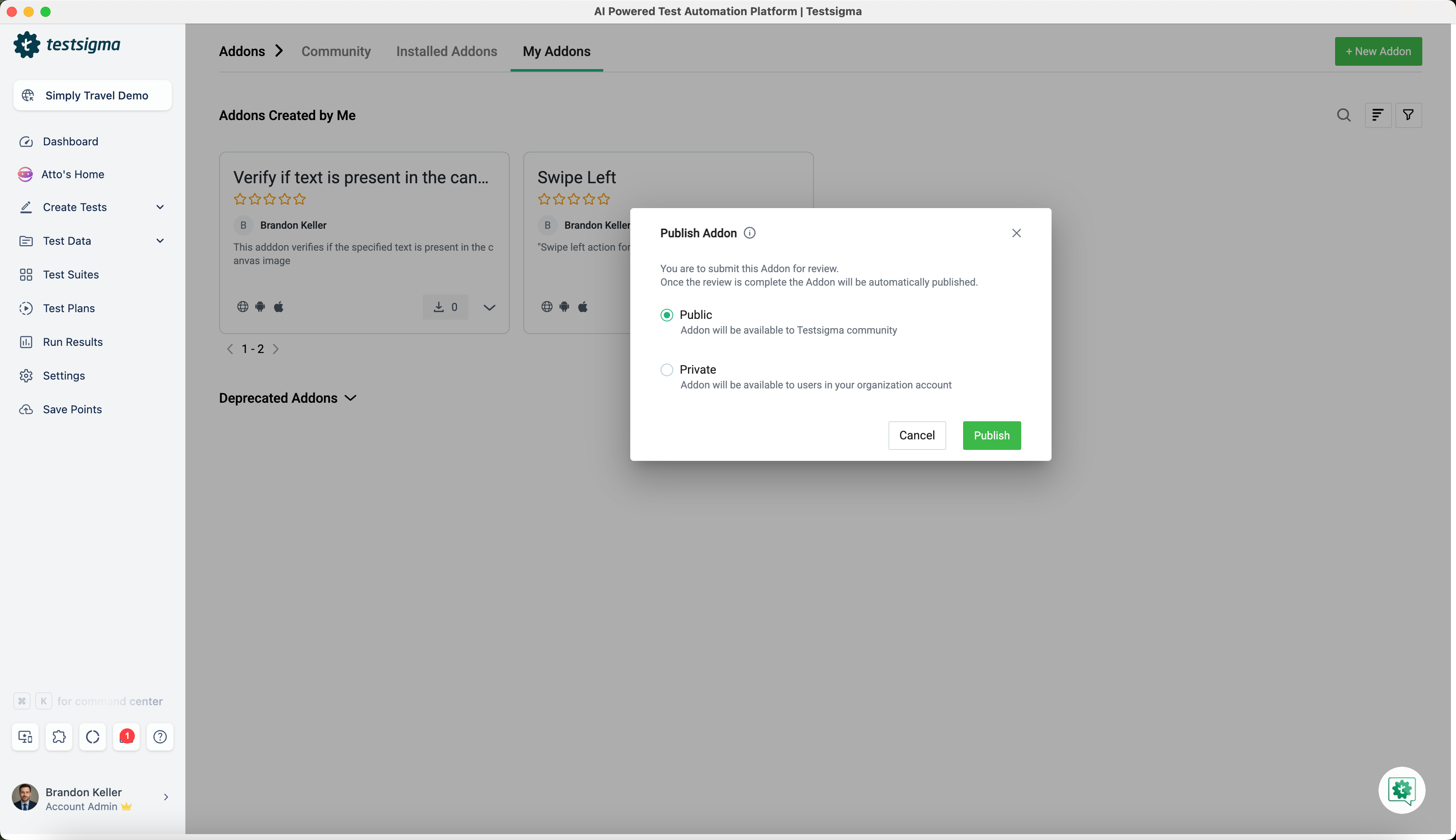 publish addon in private or public