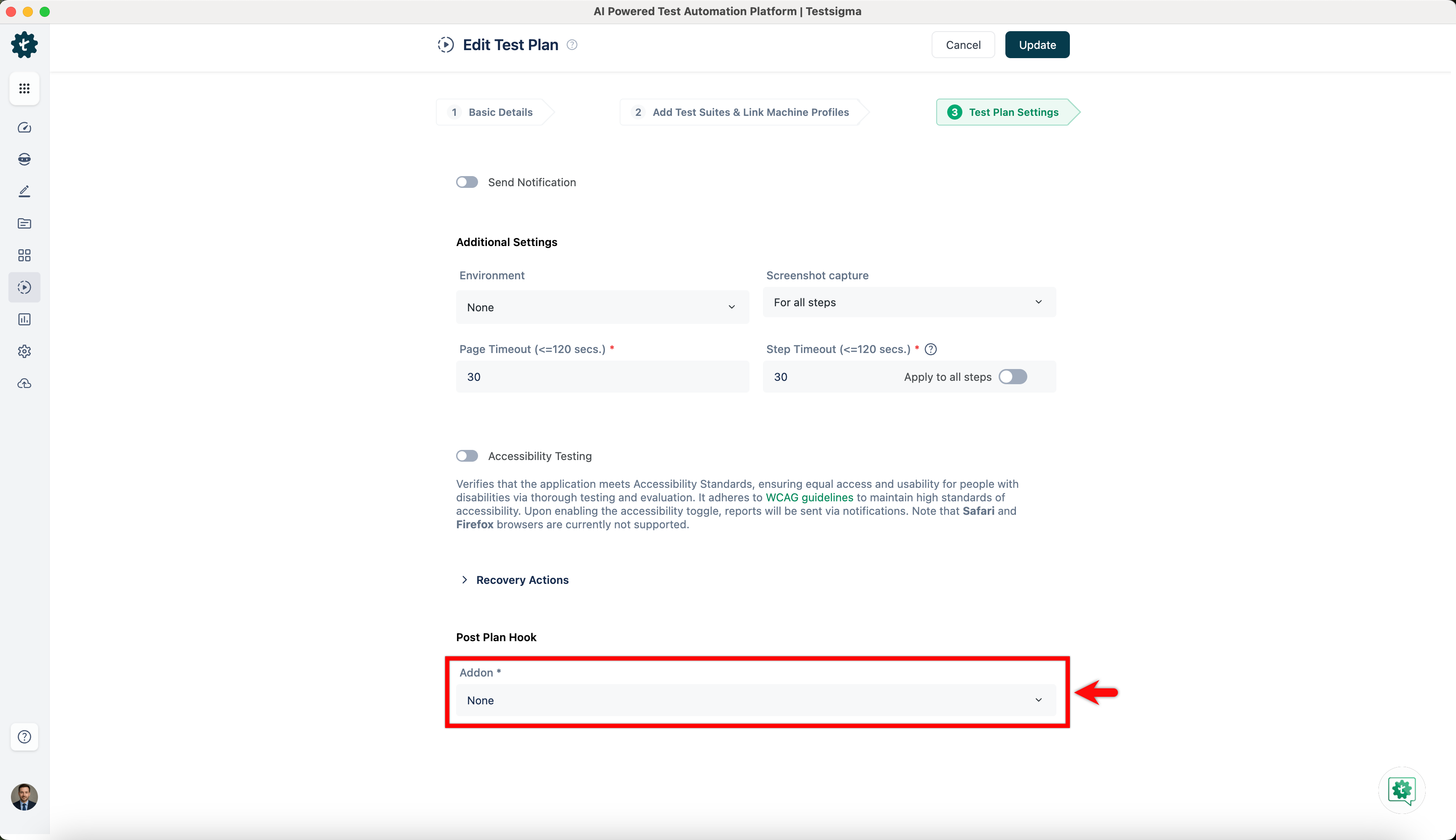 Hook enable in testplan