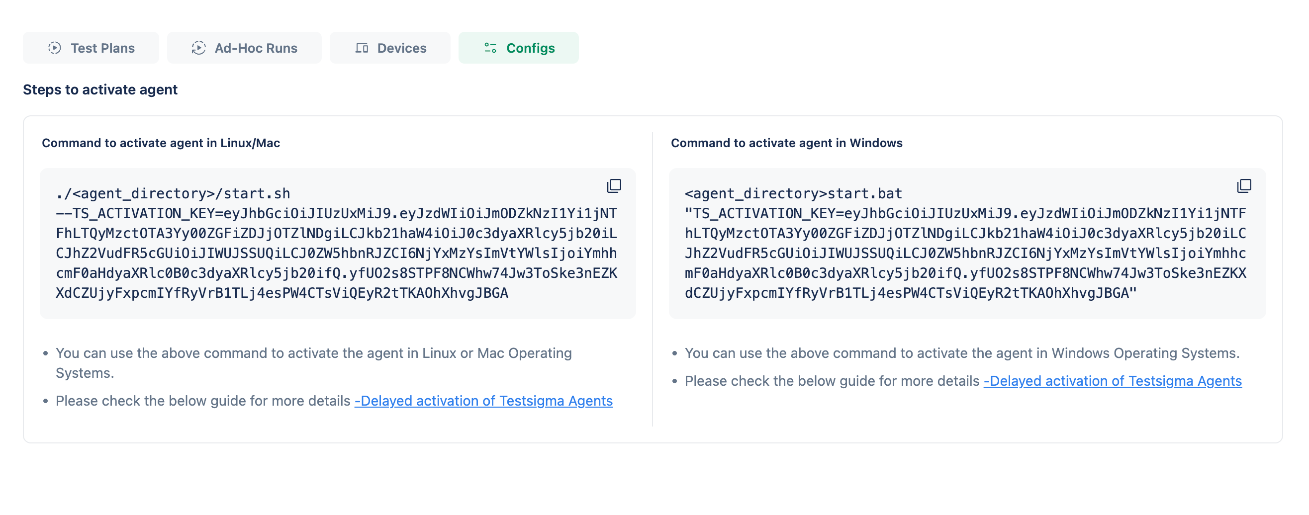 Config page