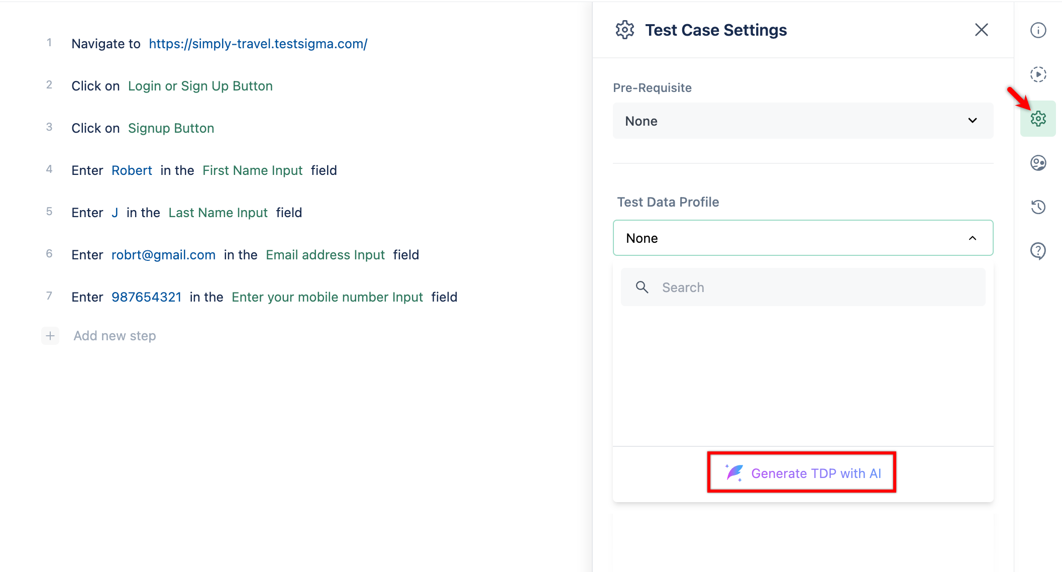 Generate TDP from Test Case Settings
