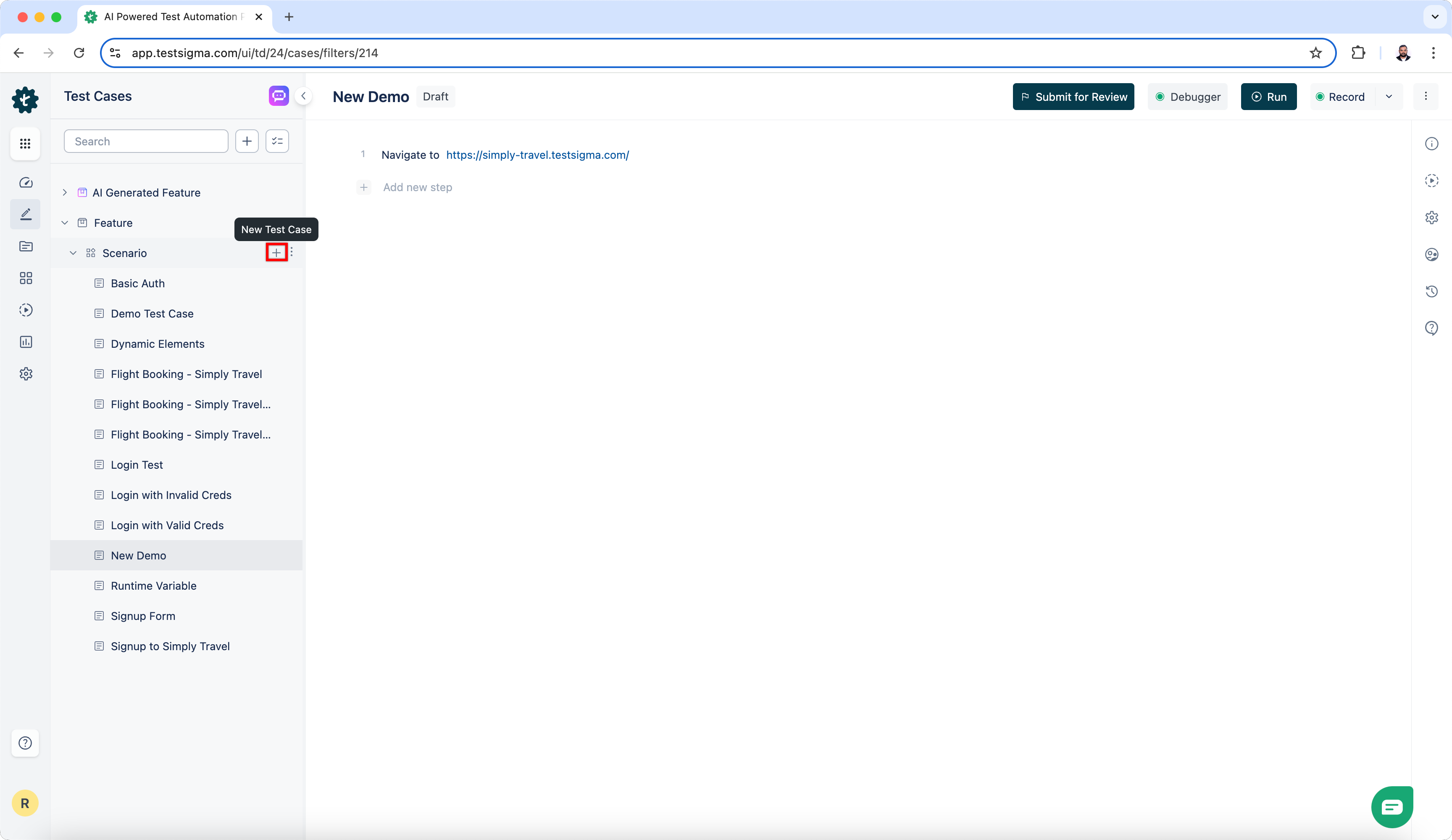 New / Existing Test Case