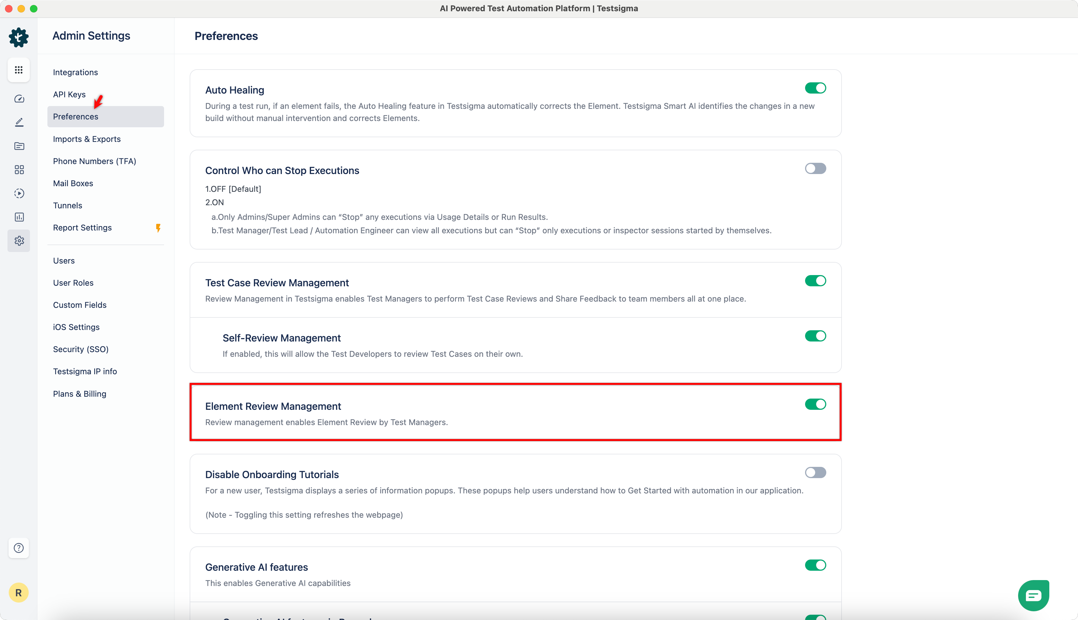 Element Review Management