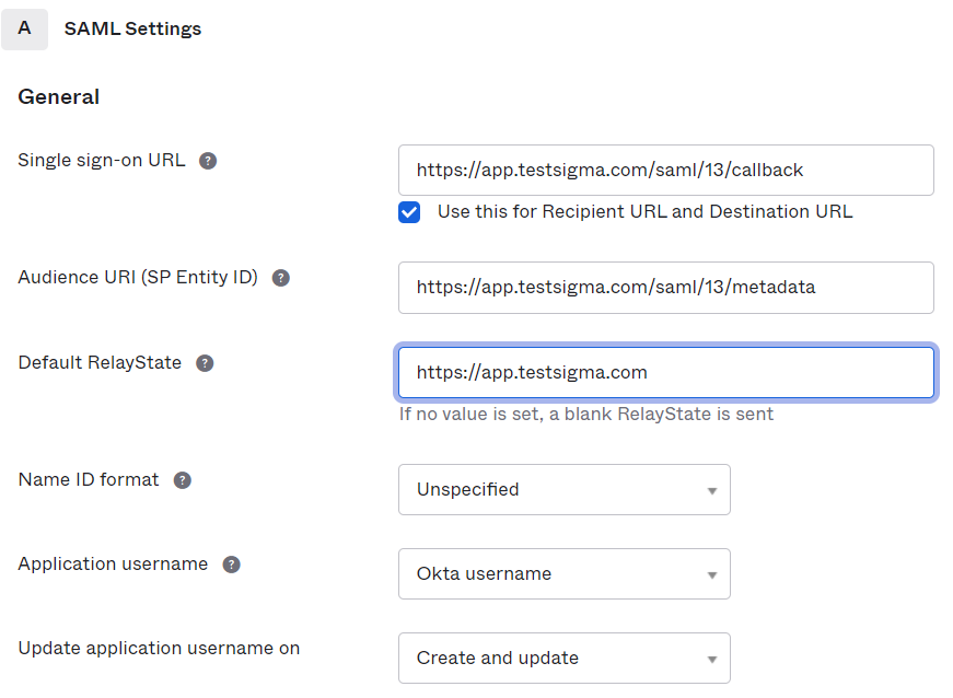 Fill up form to generate XML for Testsigma's SAML request