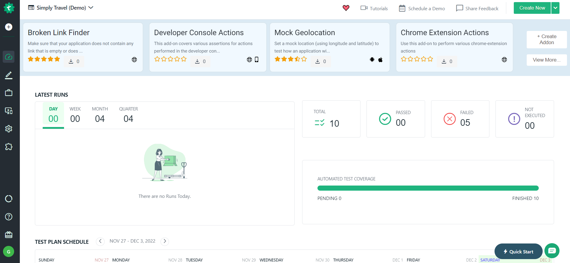 testsigma dashboard