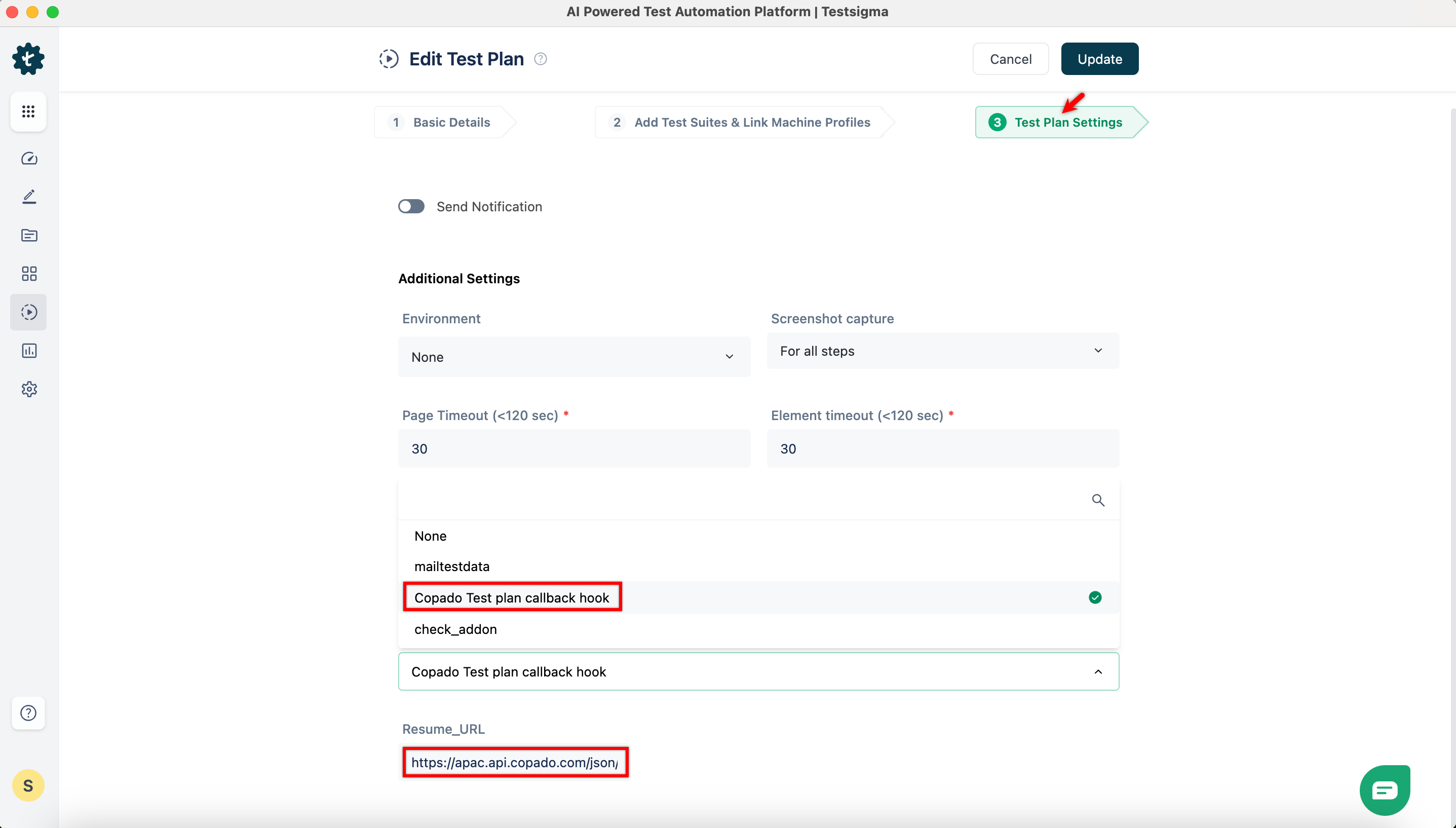Test Plan Settings
