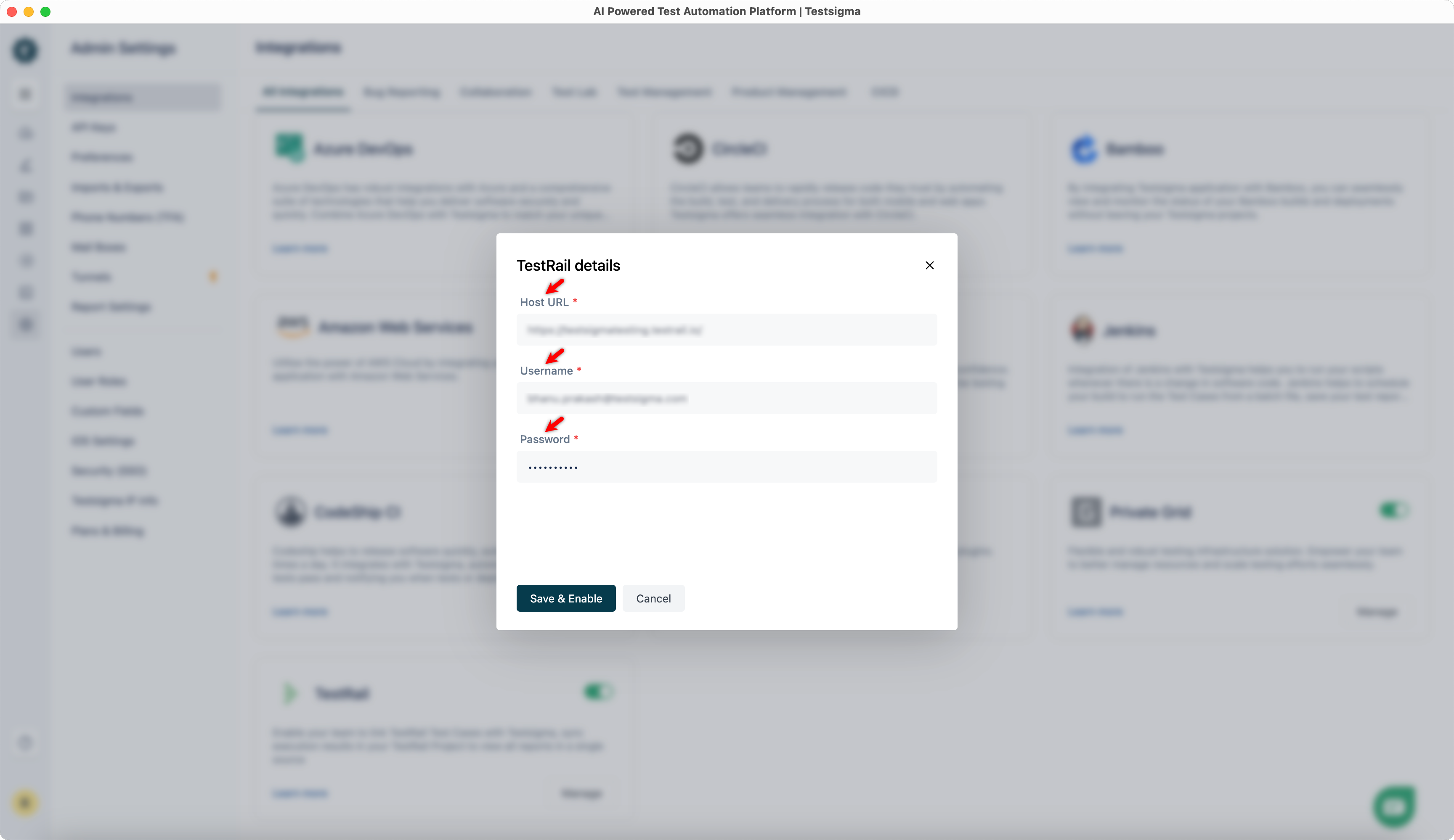 Enter TestRail Details