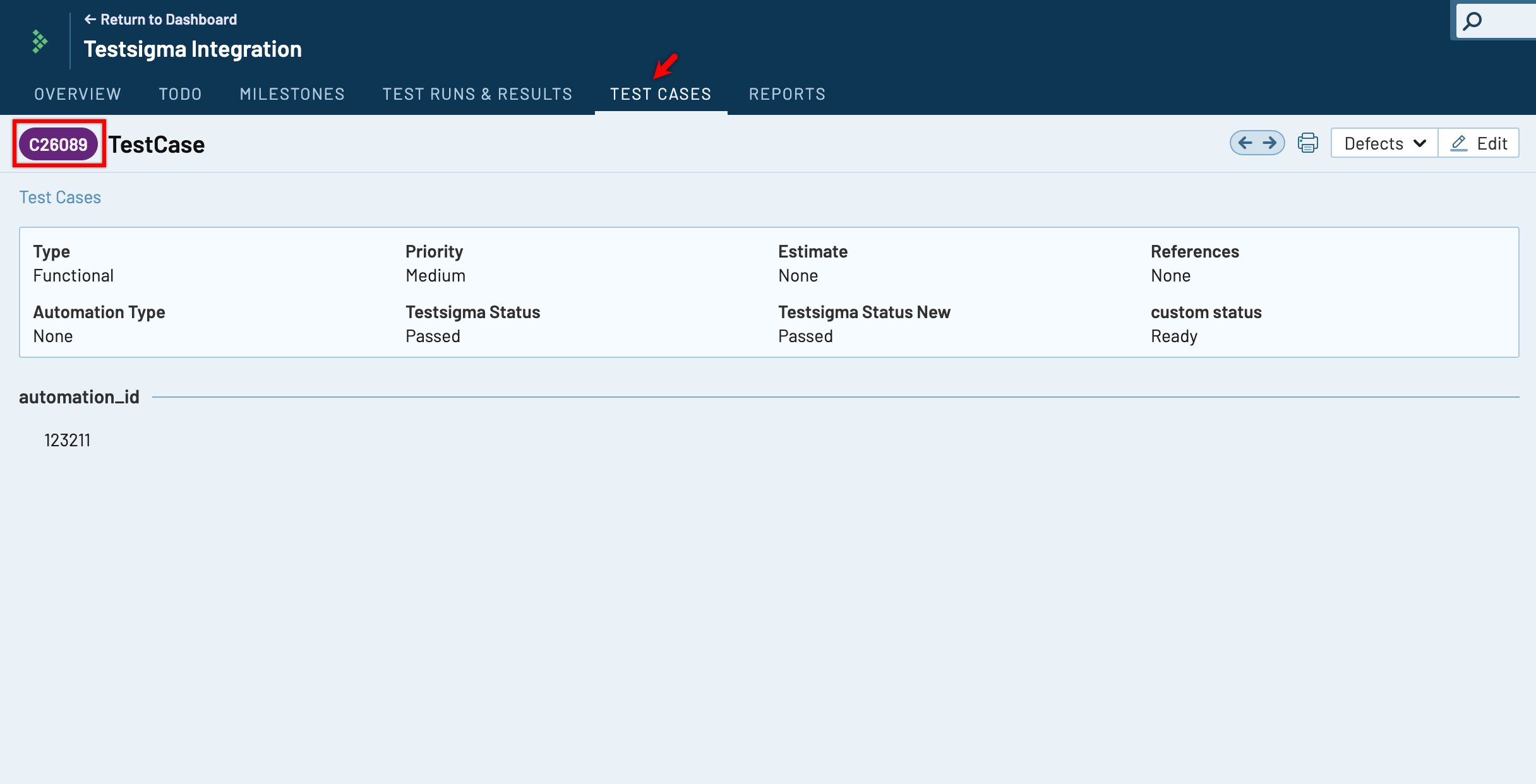 TestRail Test Case ID