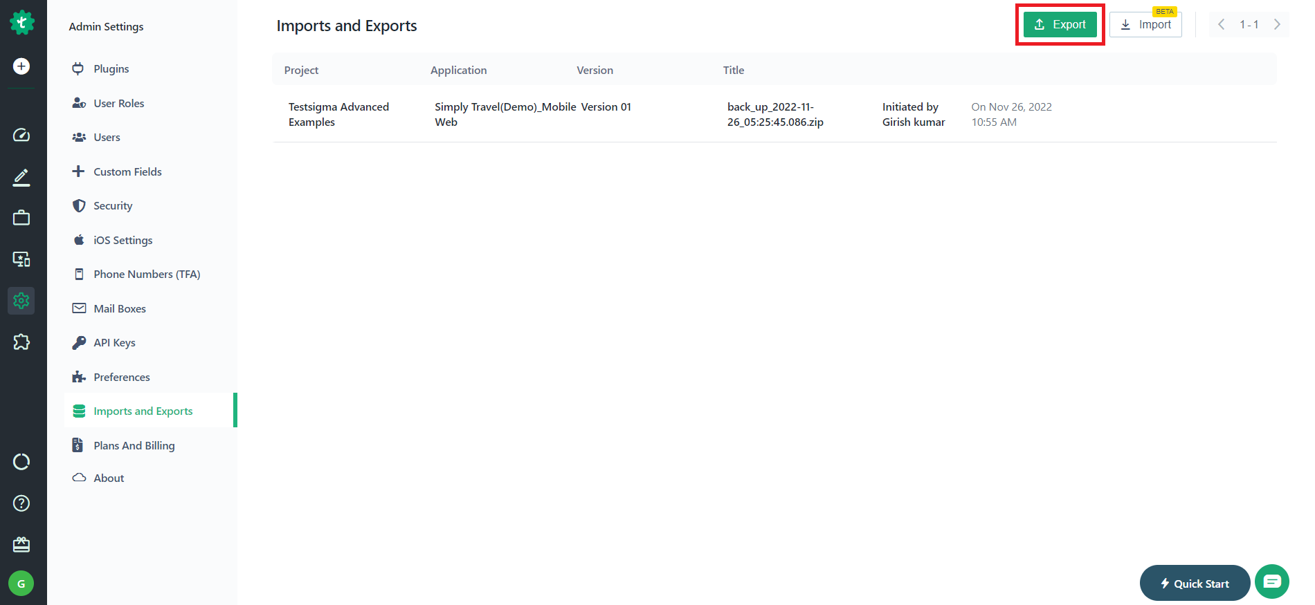 Click on Export