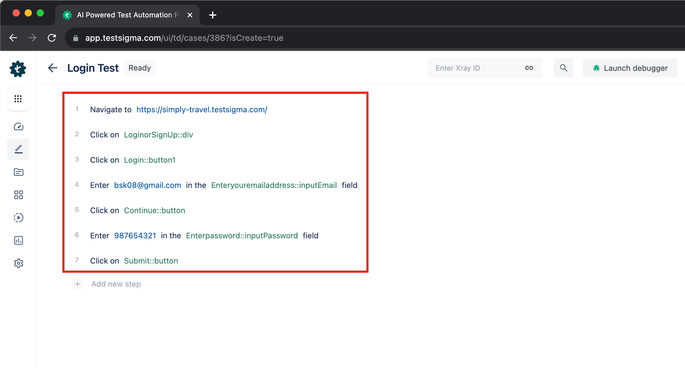 Test Steps in Testsigma App