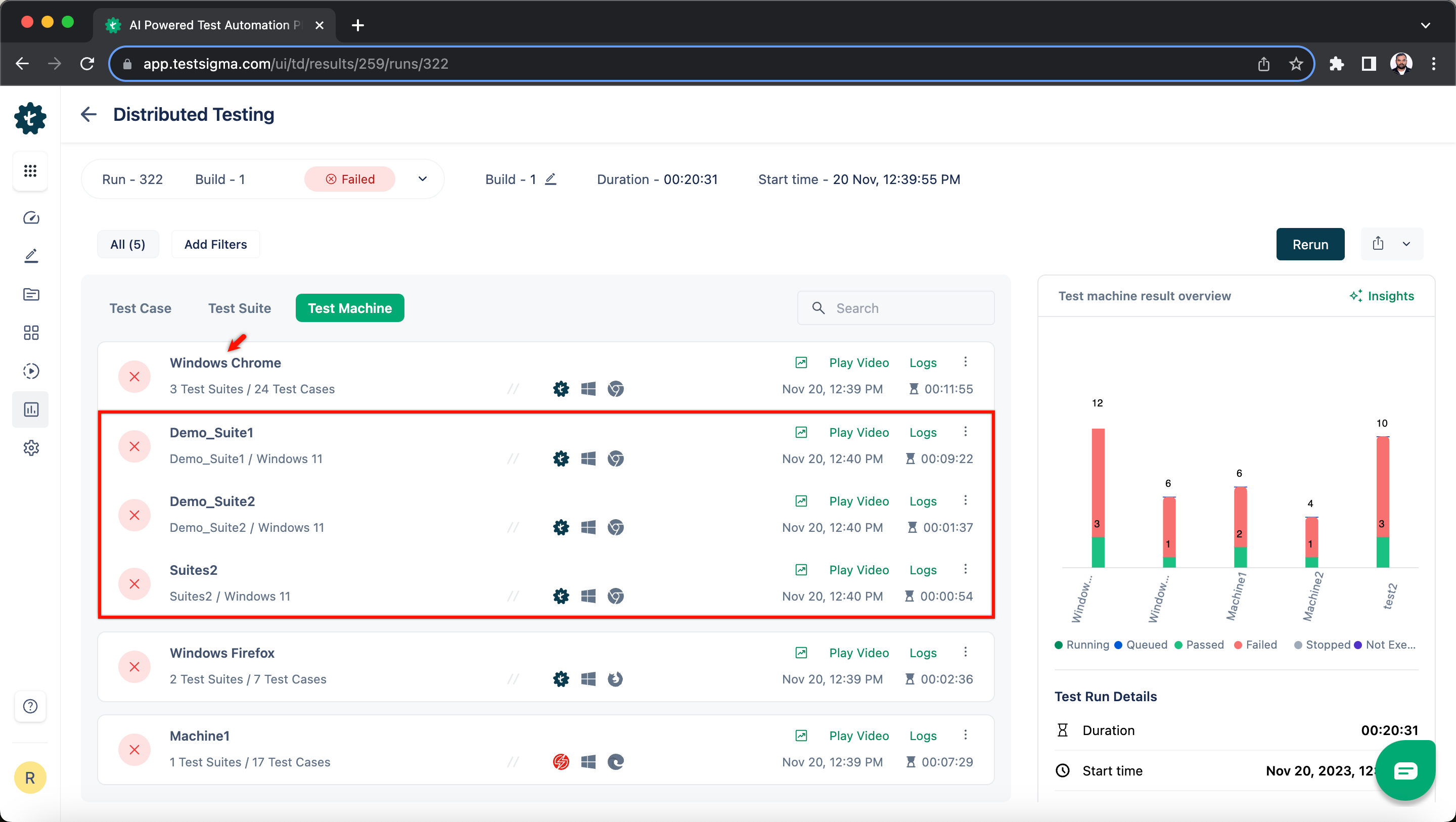 Test Suite in Test Machine