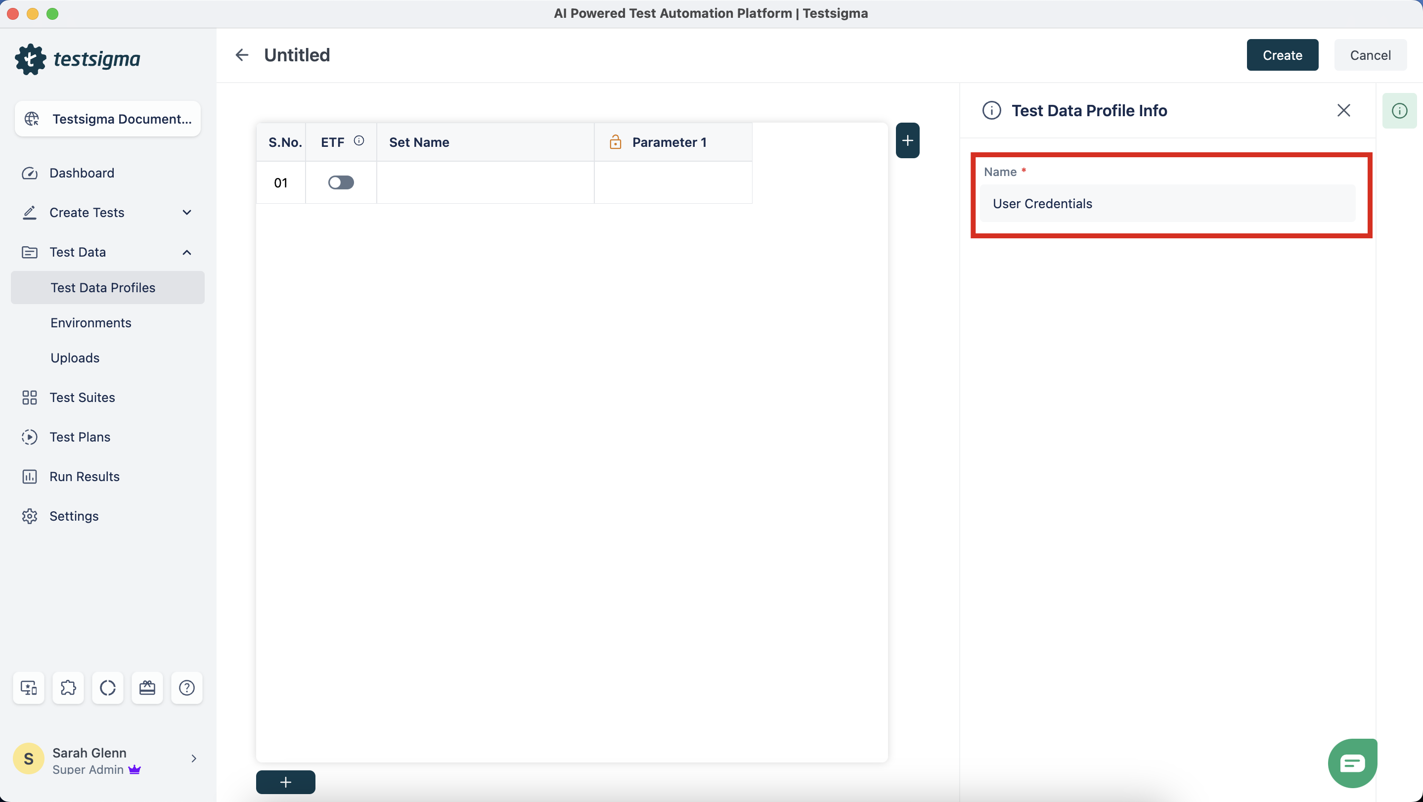 enter title for test data profile