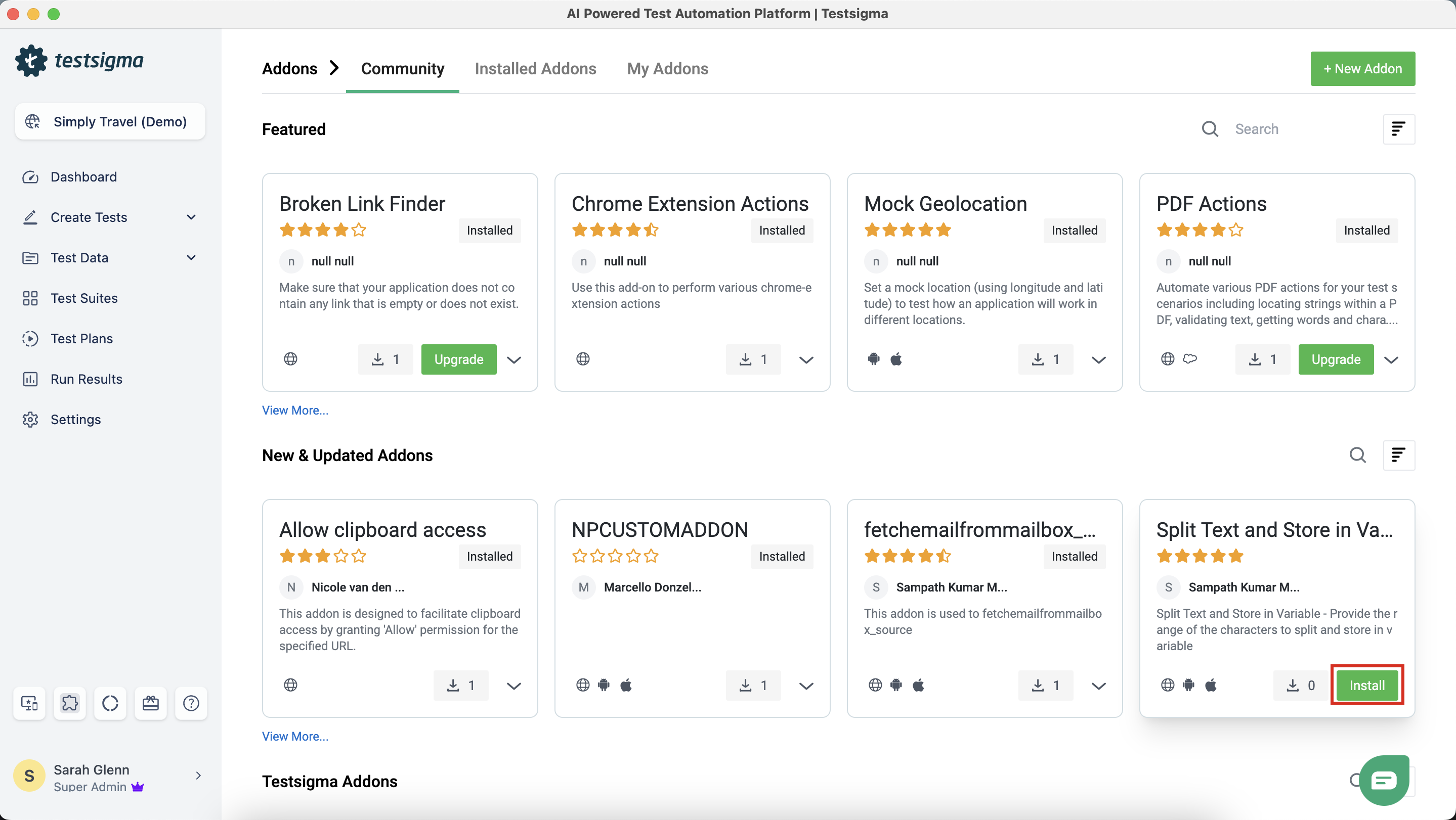 installing community addon