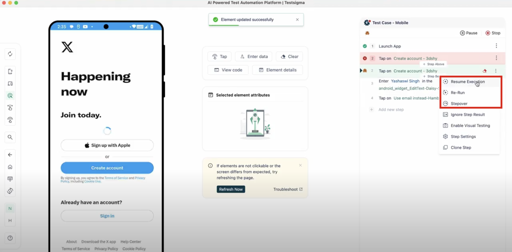 interacting with debug points during mobile debugging
