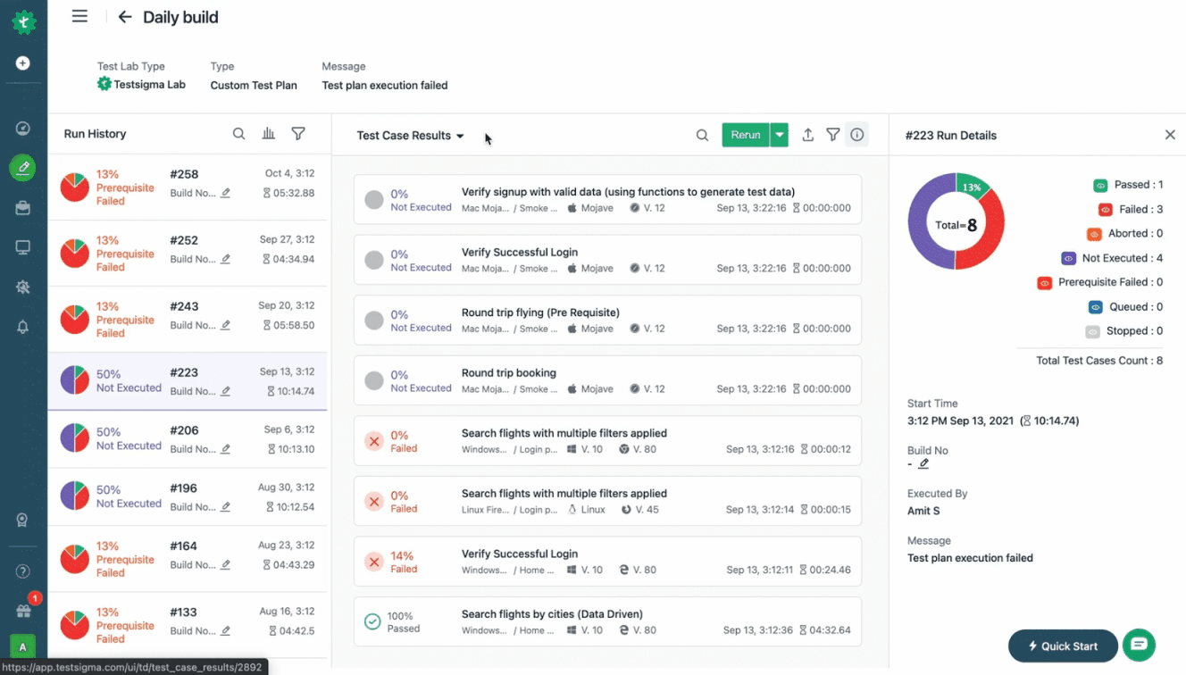 gif to access test case reports in Testsigma