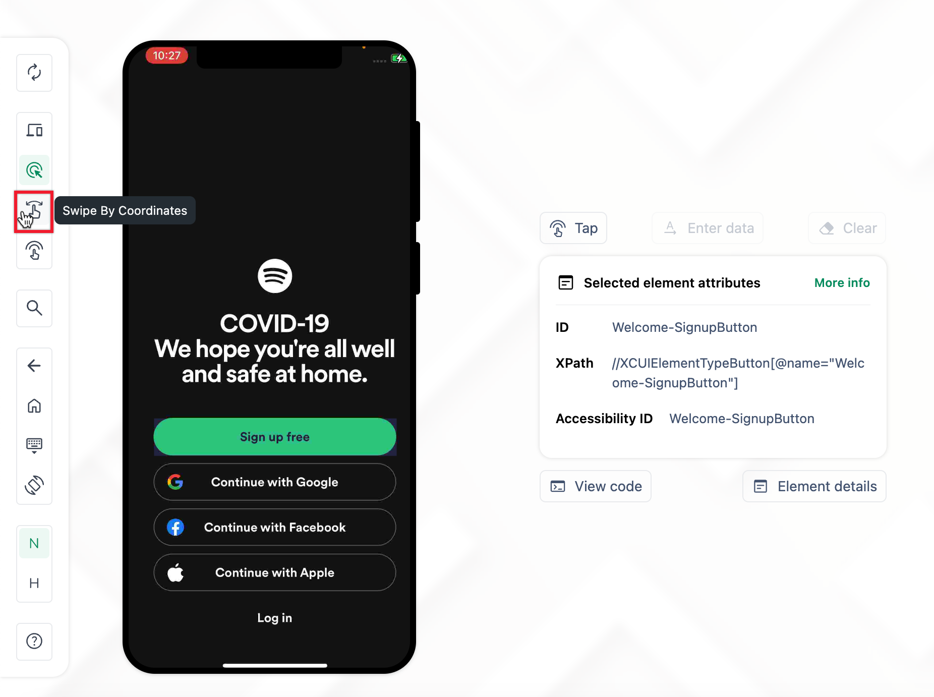 Swipe by Coordinates