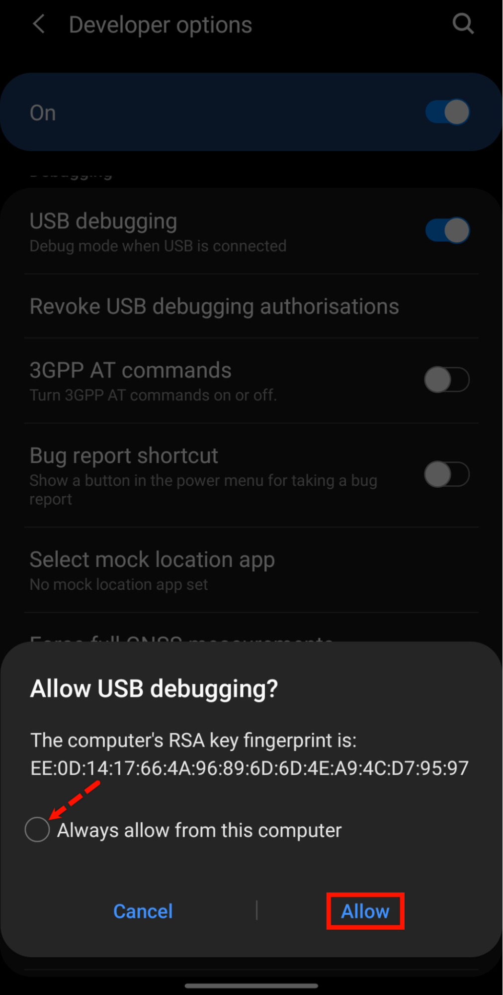 Allow USB Debugging