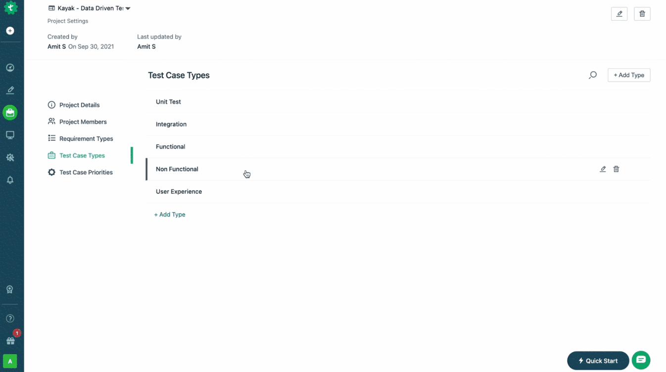 view and add test case types