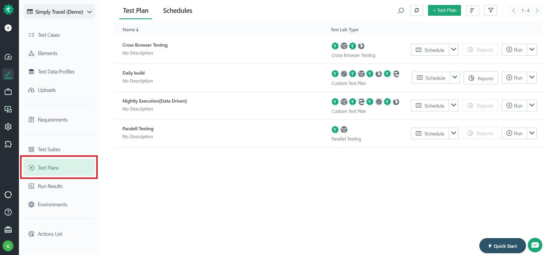 Navigate to Test Paln