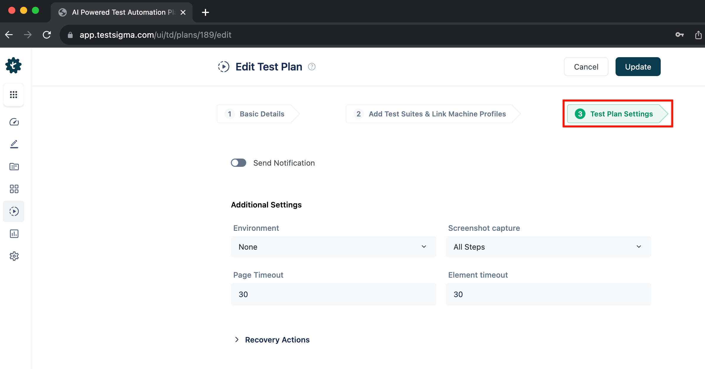 Test Plan Settings