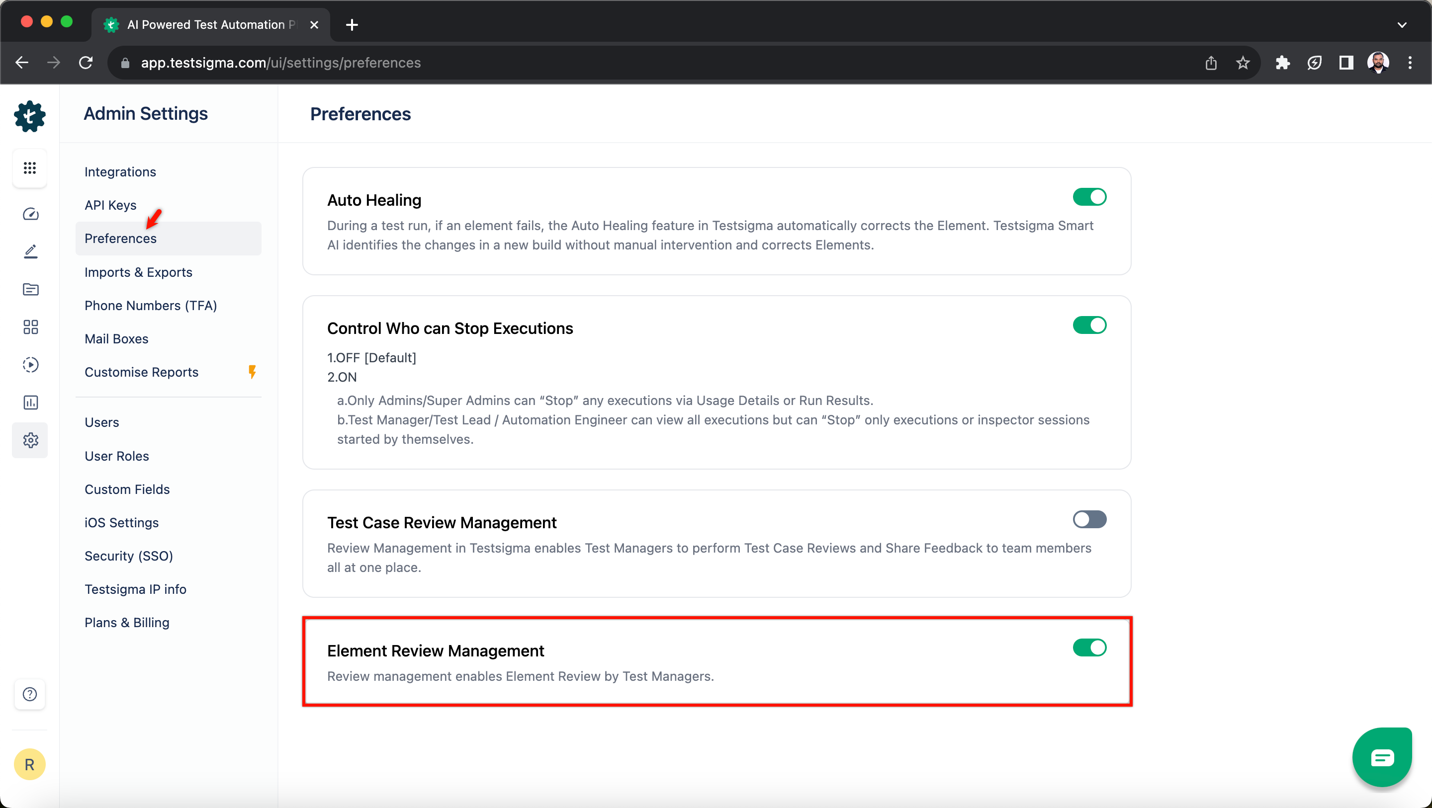 Element Review Management