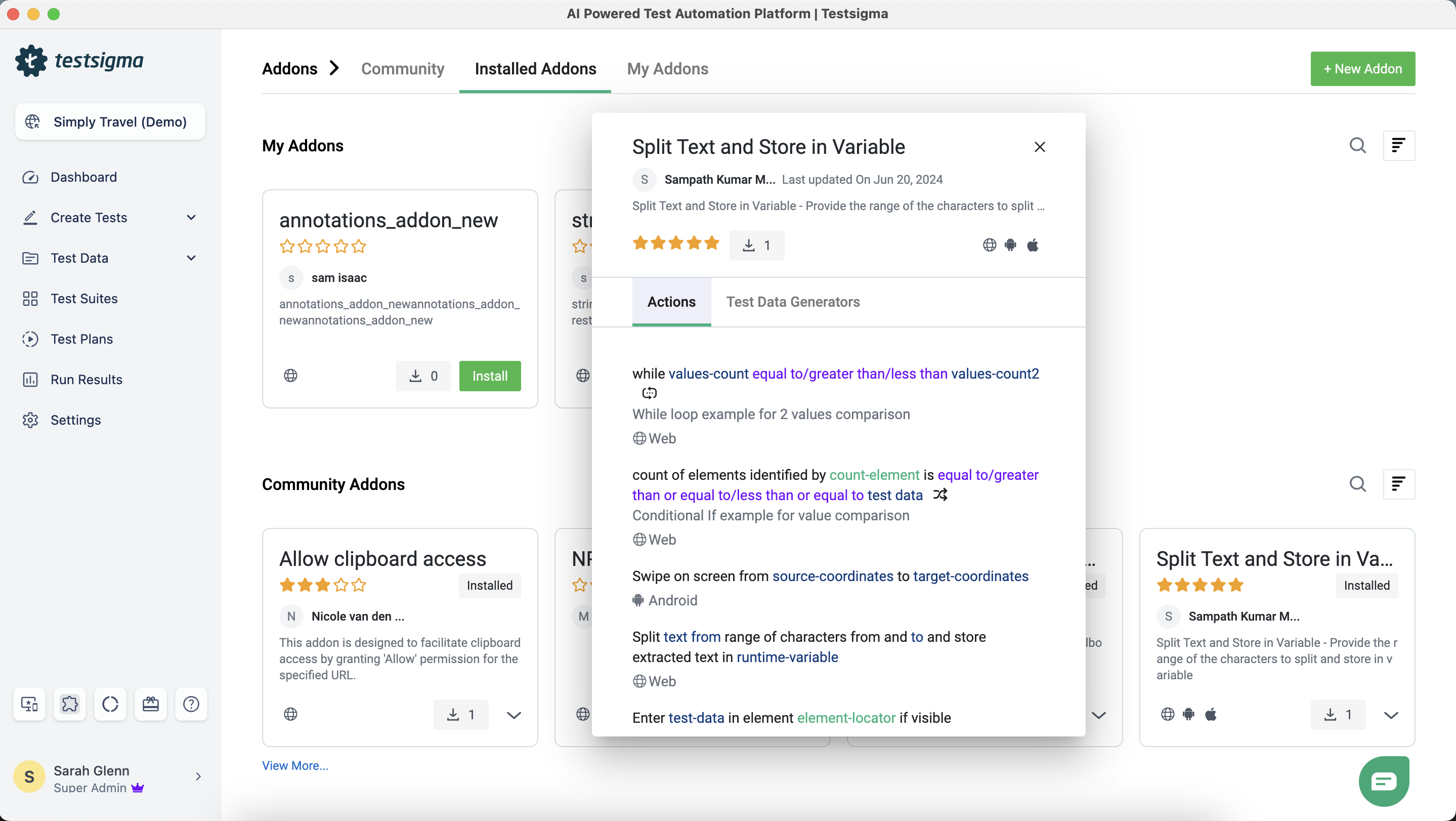 view details for installed addon