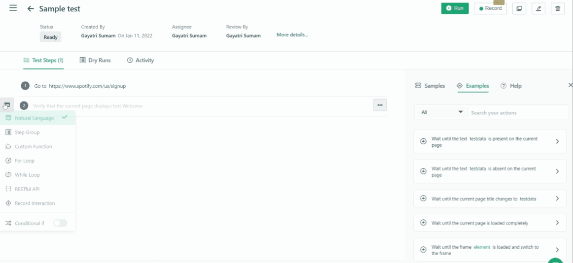 gif demonstrating how to create a while loop in Testsigma