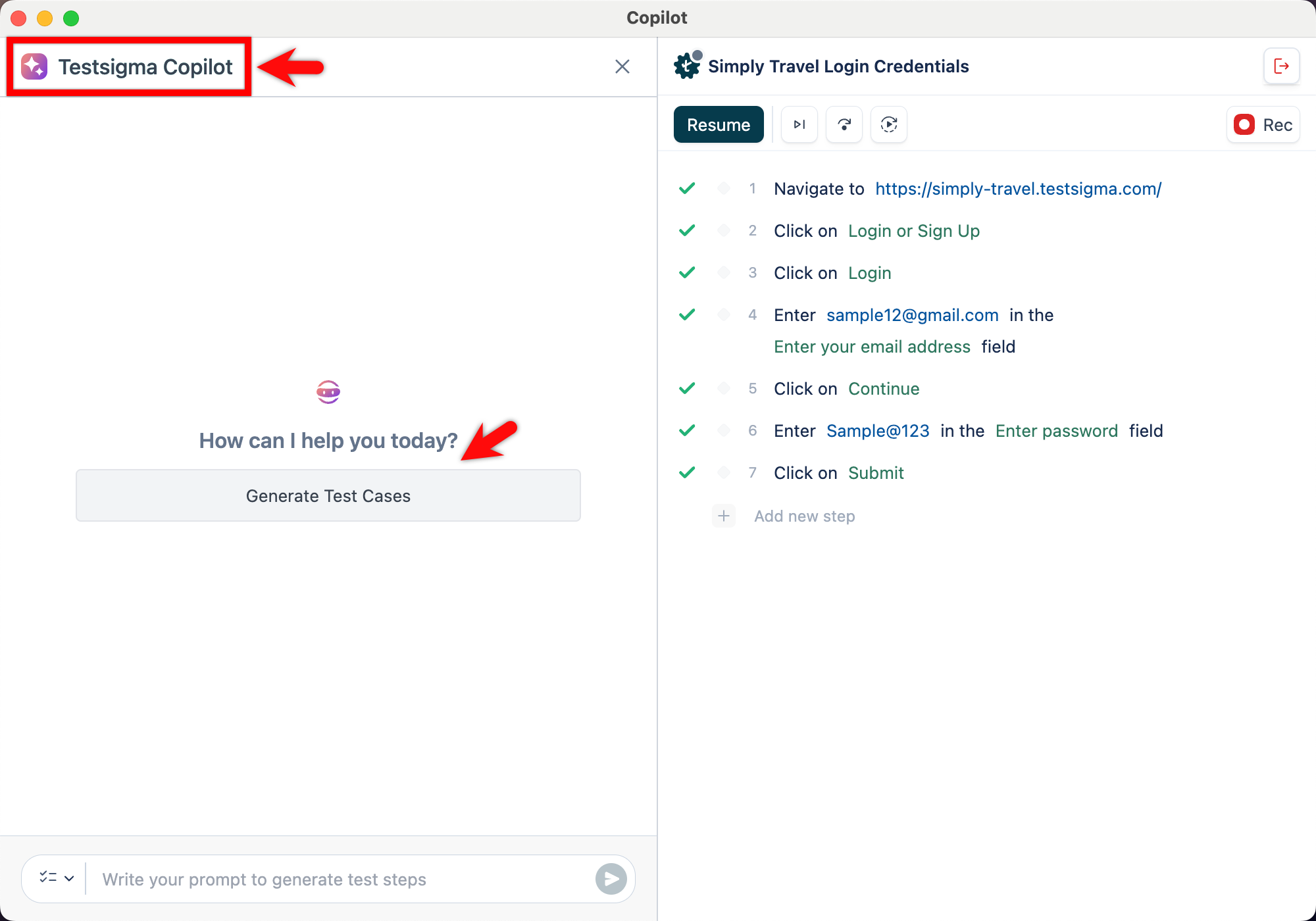 Copilot in Testsigma