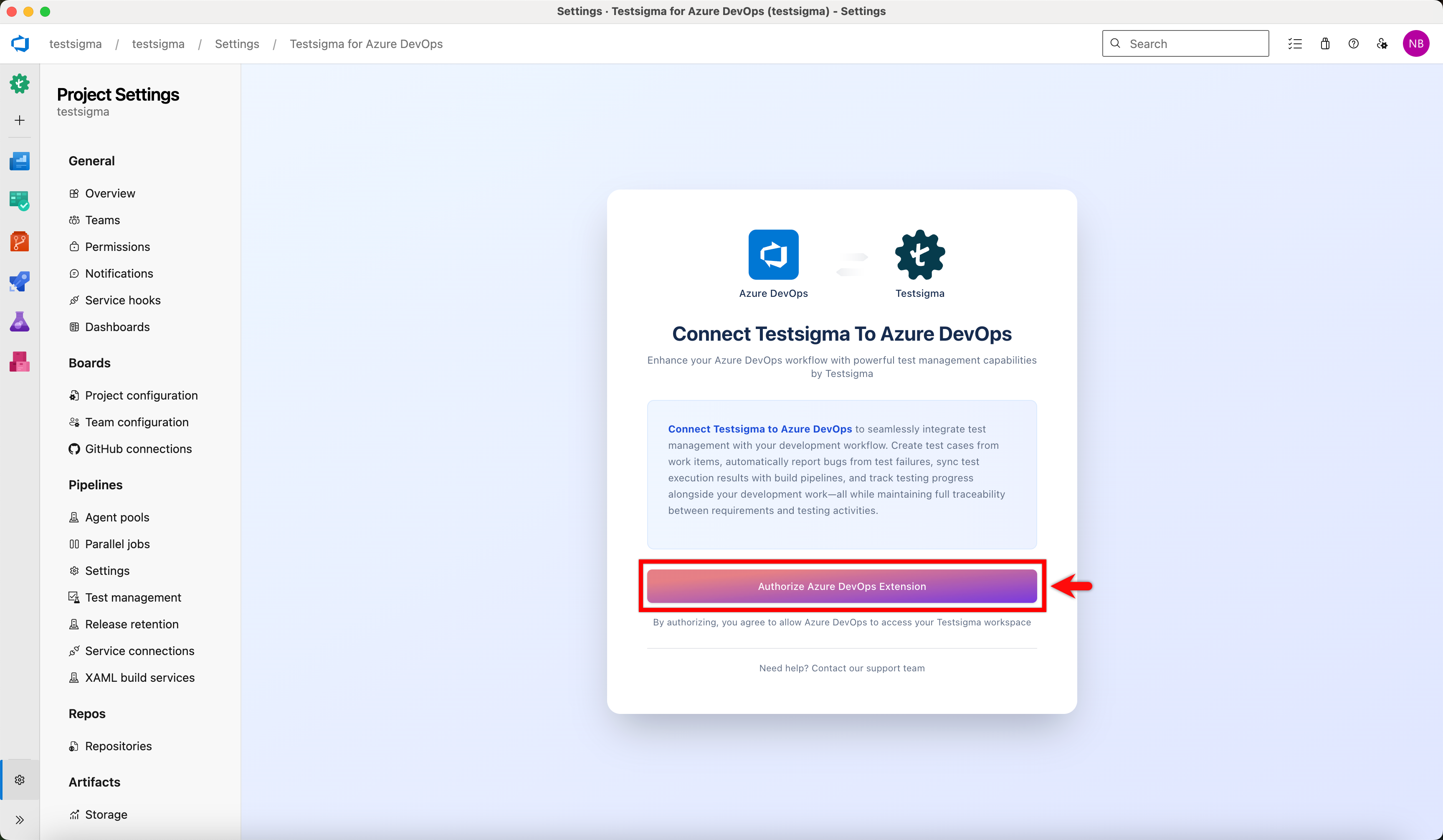 Authorize Azure DevOps Extension