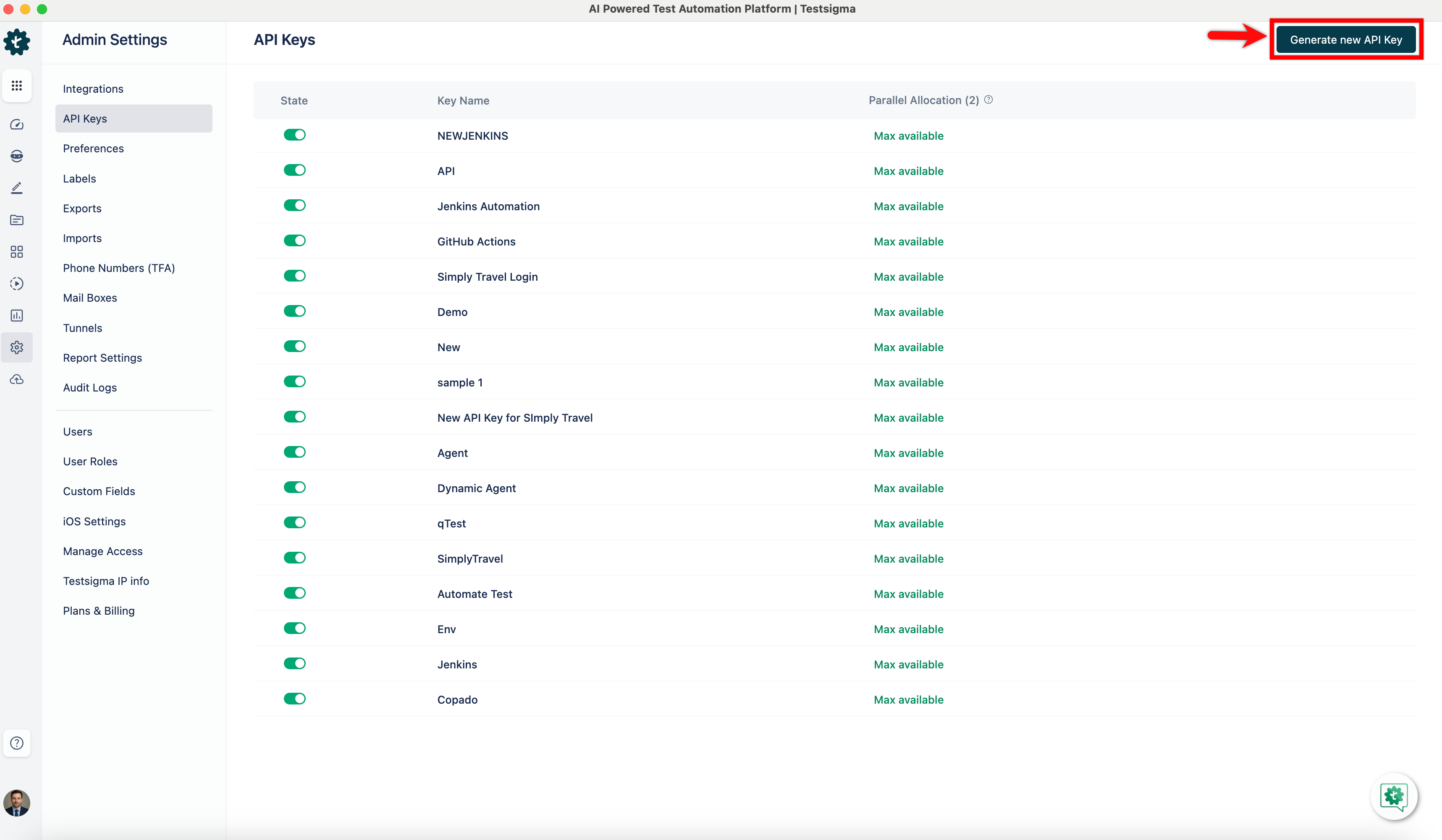 Generate new API Key
